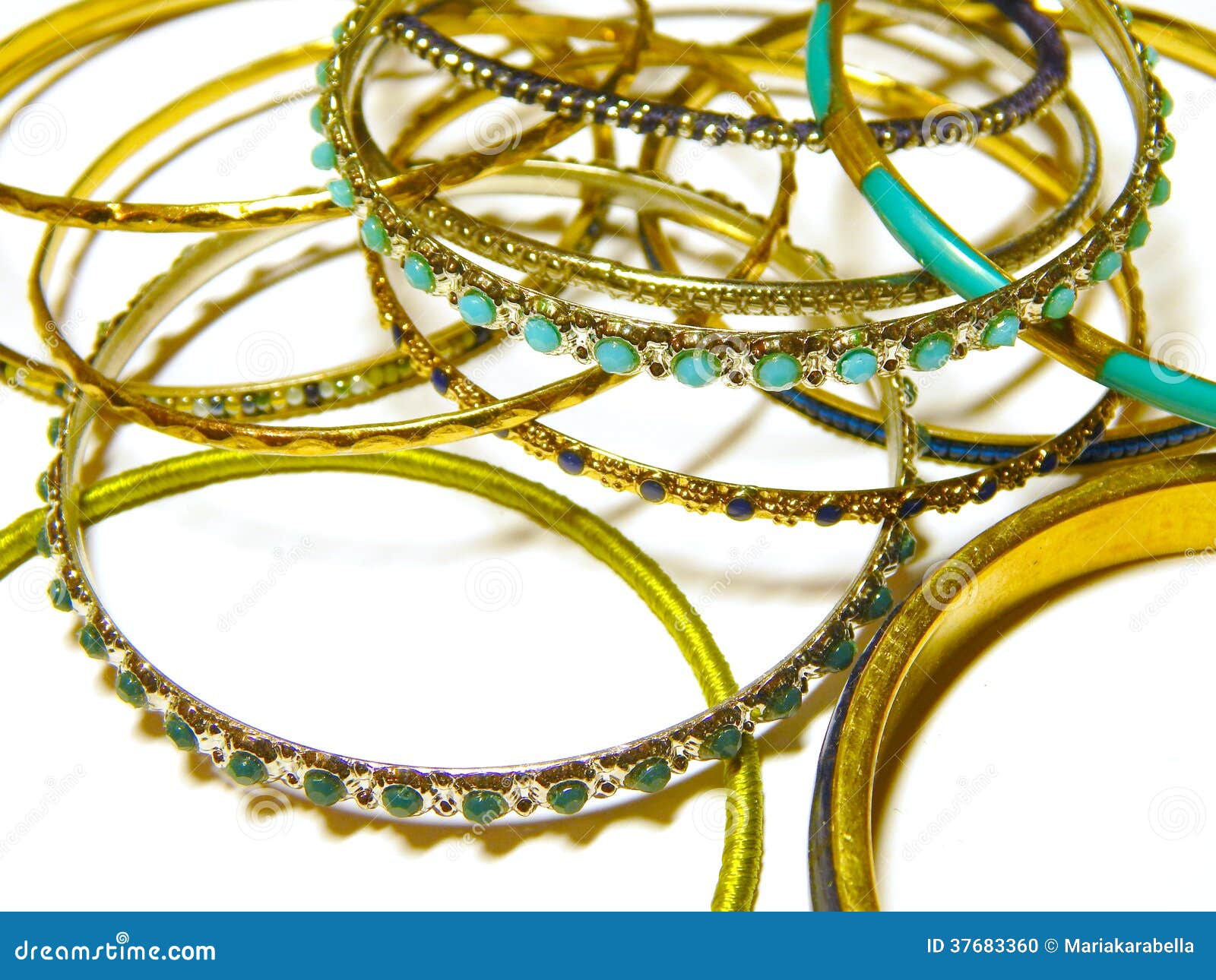 Beautiful Expensive Gold Bracelets Isolated on White Stock Photo