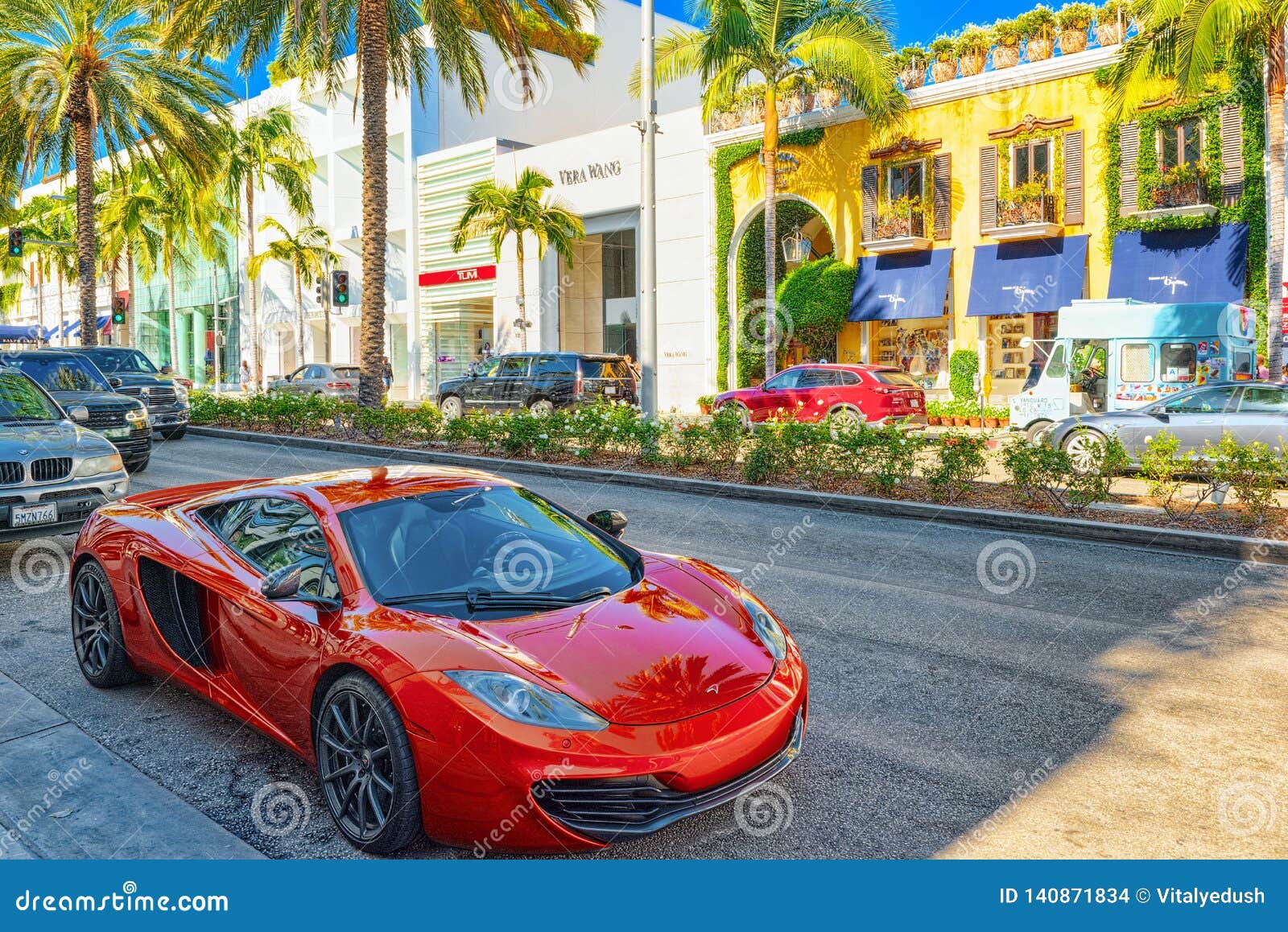 Beautiful and Expensive Sports Cars on Fashionable Street Rodeo