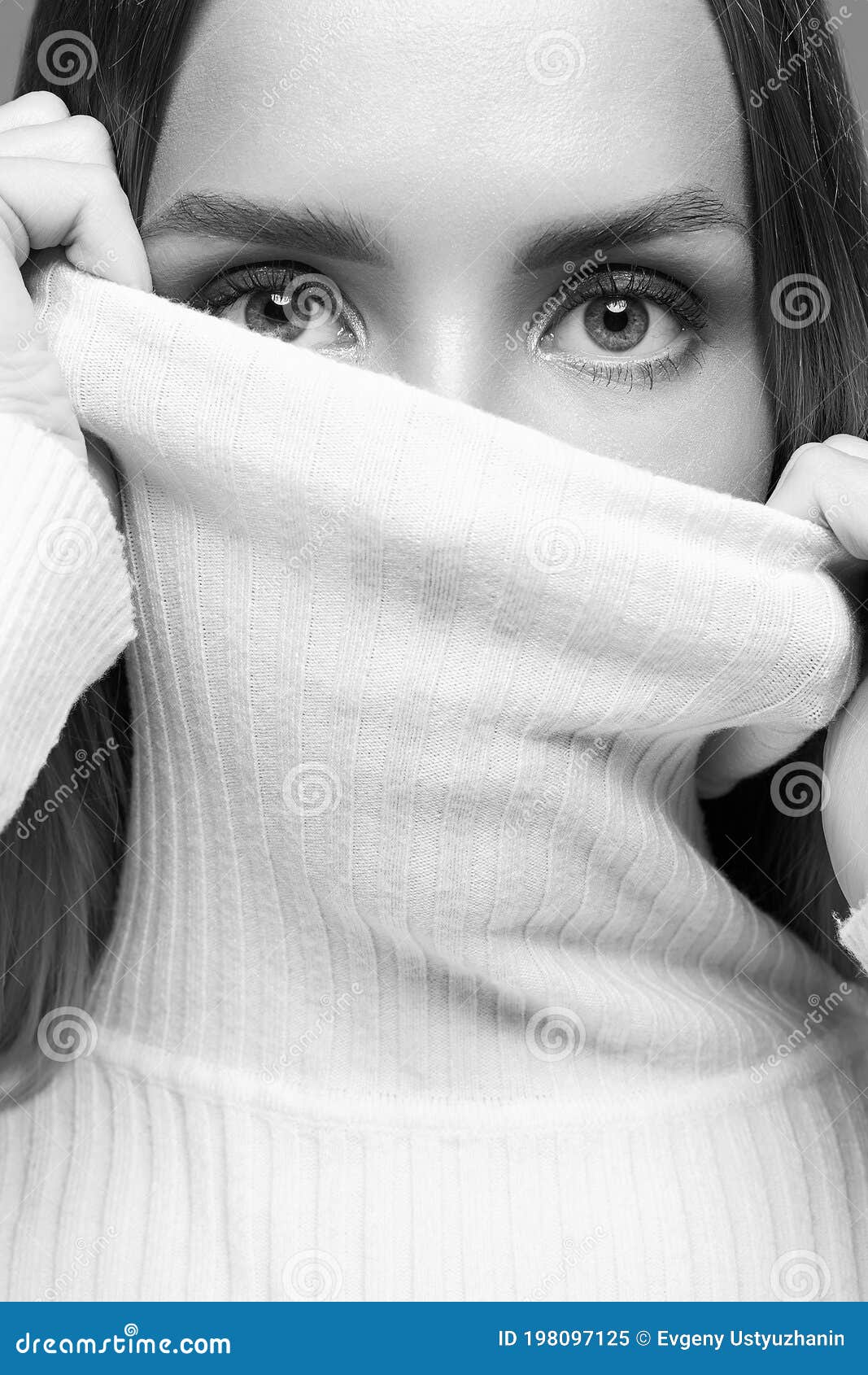 Beautiful Eyes of Girl in White Turtleneck Stock Image - Image of ...