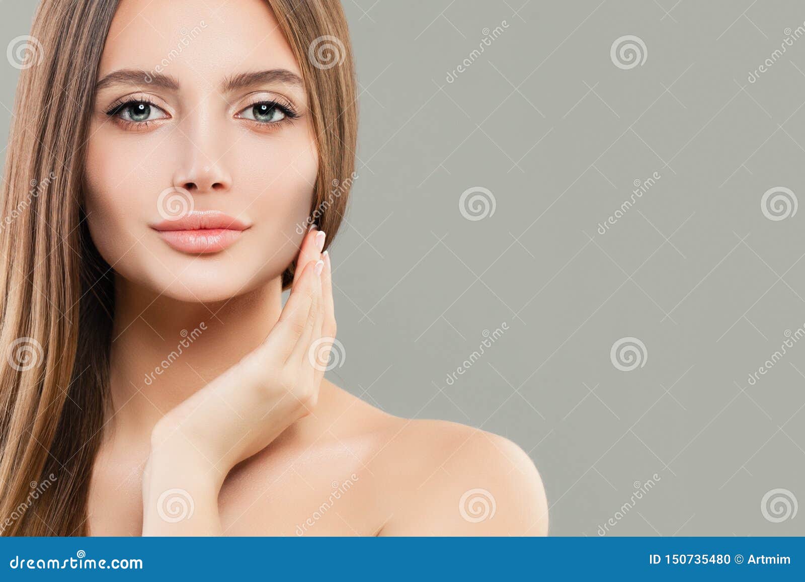 beautiful face closeup. healthy model woman with clear skin and healthy hair. skincare and facial treatment concept