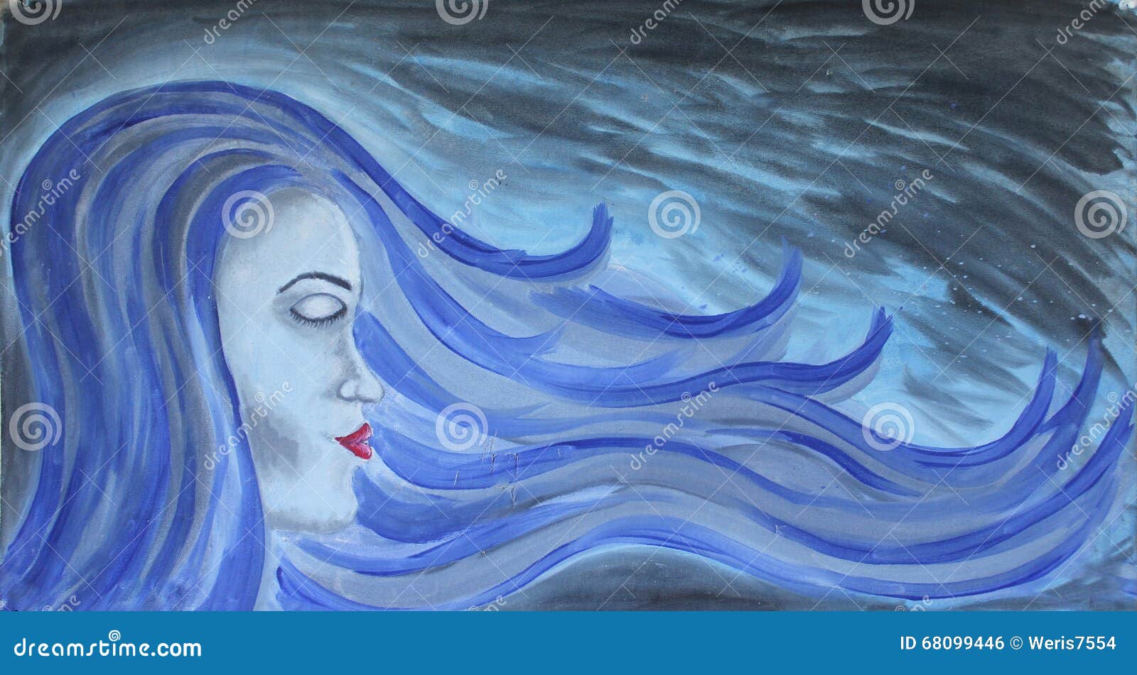 Beautiful Face Mermaid Long Hair On Underwater Background Acrylic Painting  Stock Illustration - Illustration Of Background, Hair: 68099446