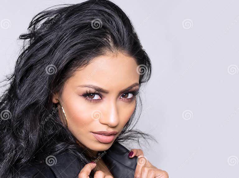 Beautiful Face And Black Hair Of Young Woman Stock Image Image Of