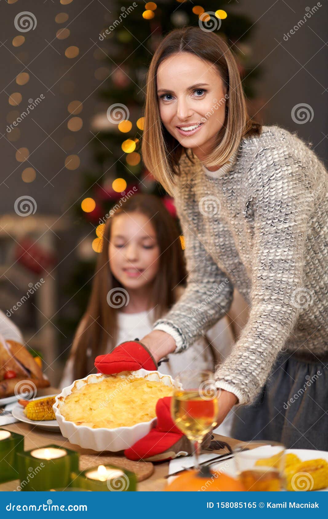 Beautiful Family Eating Christmas Dinner at Home Stock Image - Image of ...