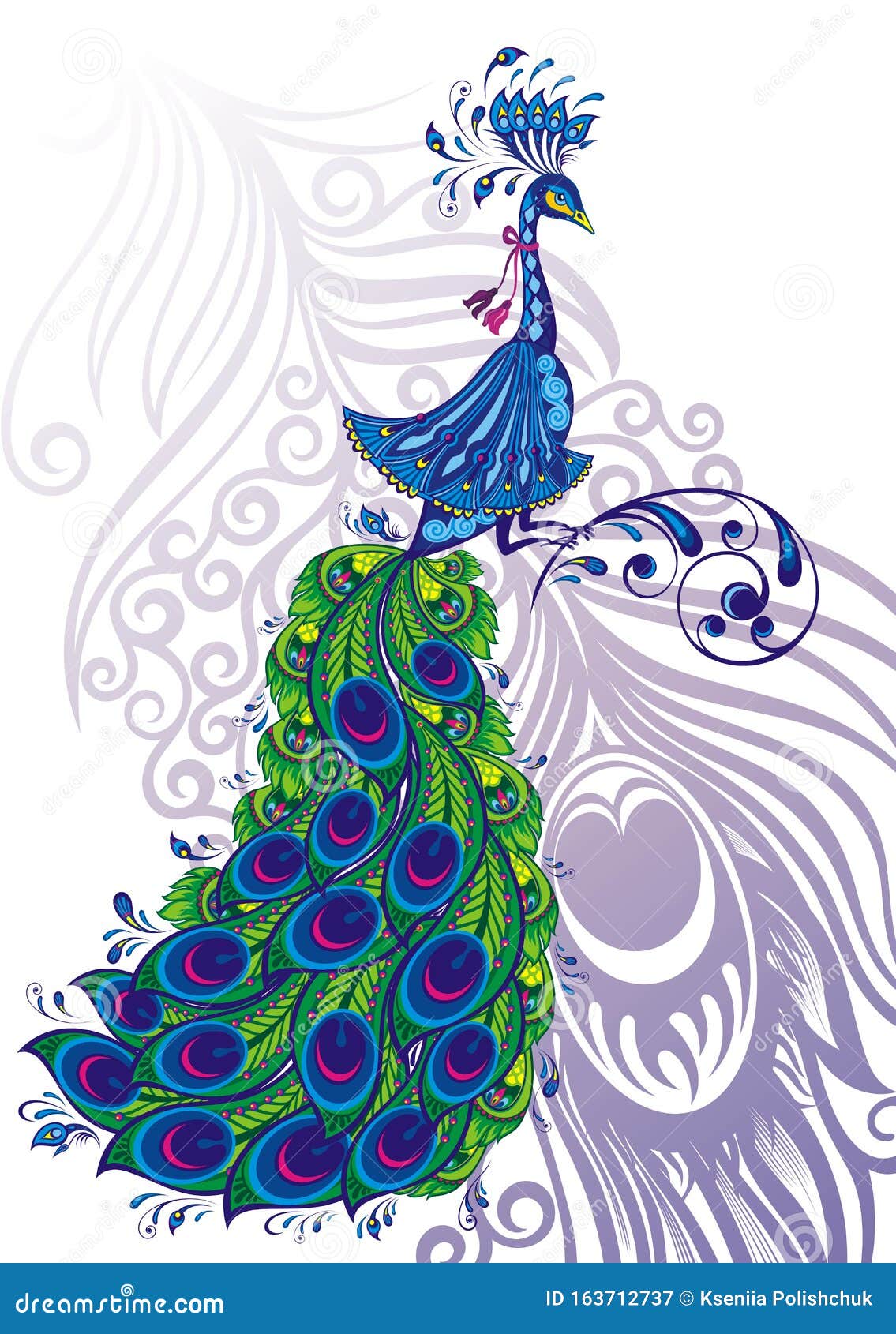 Beautiful Fantasy Peacock on Background with Feathers. Stock ...