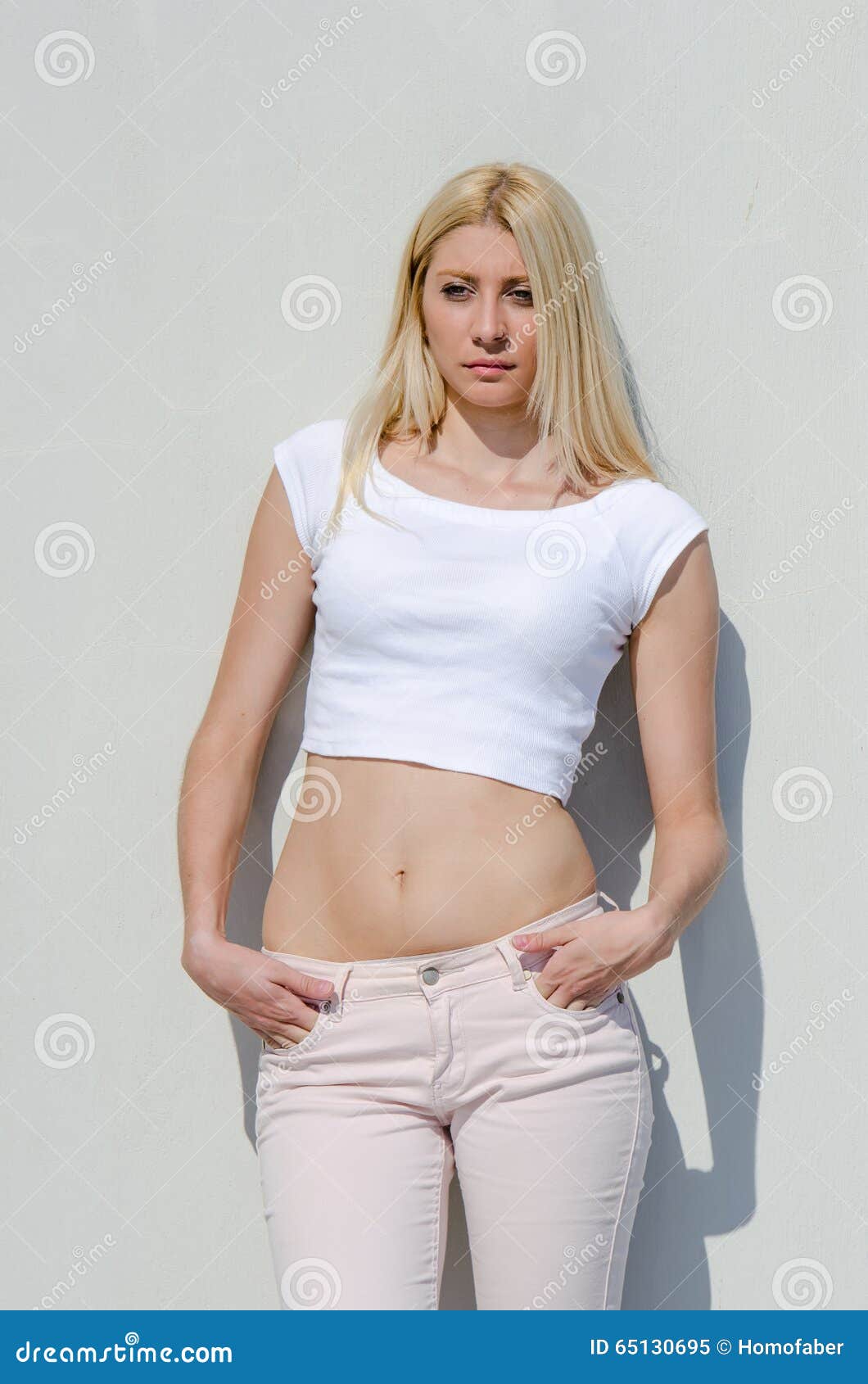Beautiful Fashion Blonde Woman Wear Top And Jean Stock Image Image Of