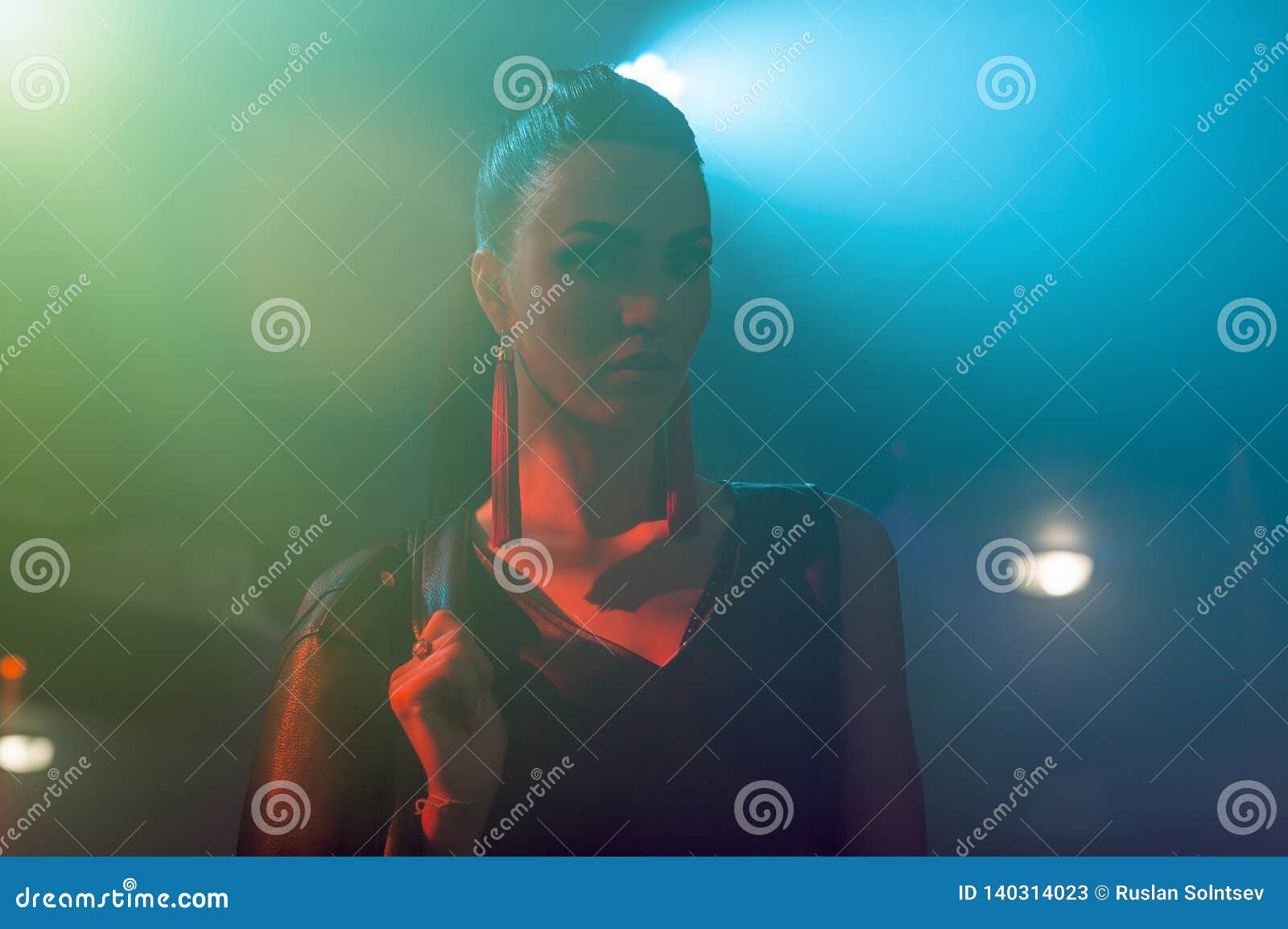 Beautiful Fashion Brunette Woman in Nightclub Stock Image - Image of ...