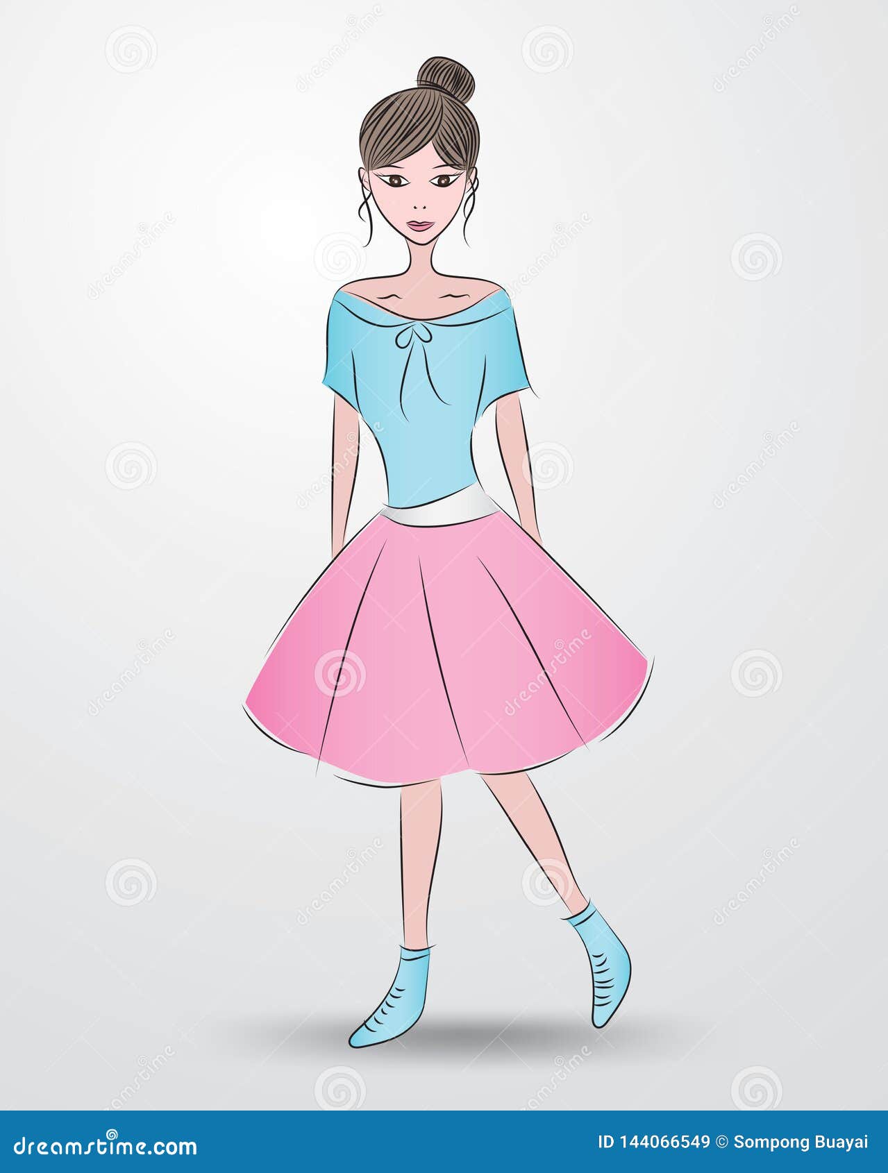 Girl in a red dress sketch. Fashion illustration 3418147 Vector Art at  Vecteezy