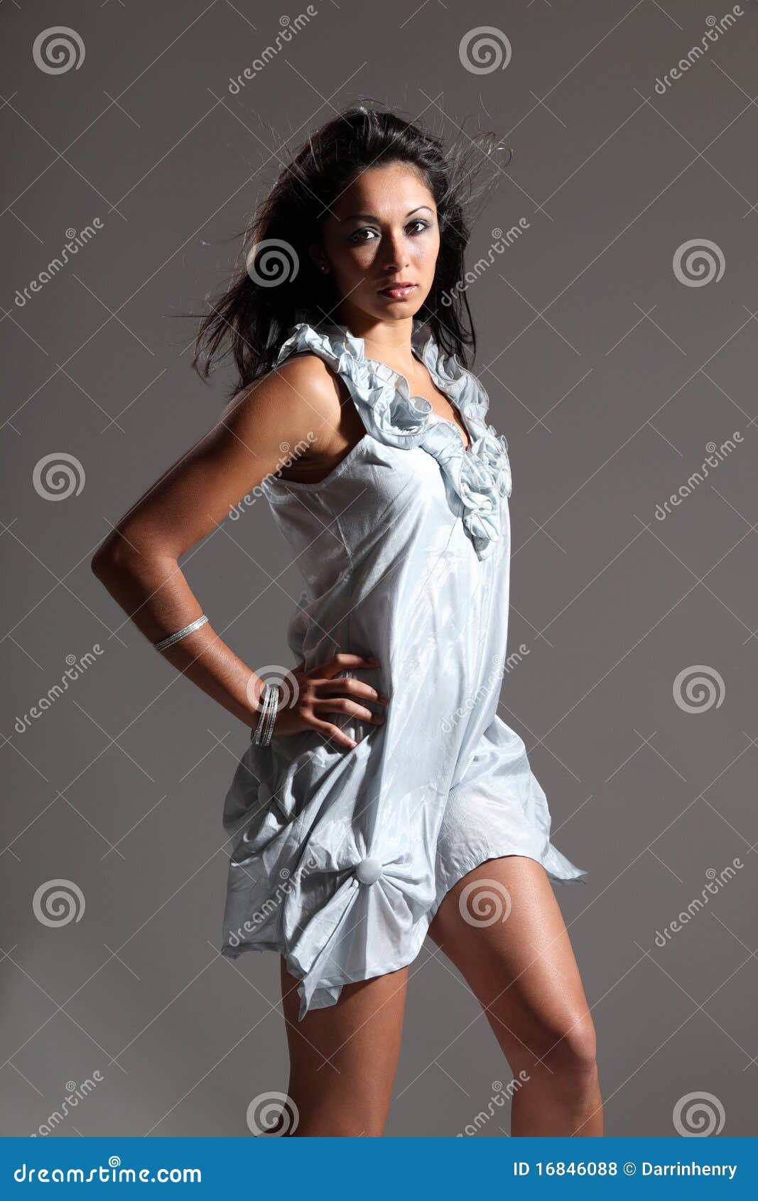 Beautiful Fashion Model In Light Blue Short Dress Royalty 