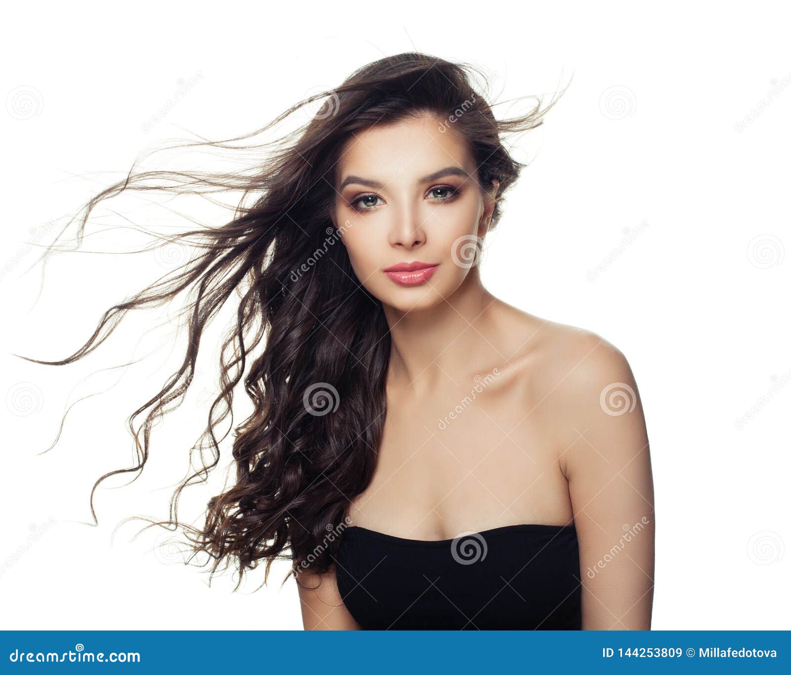 Beautiful Fashion Model Woman with Long Blowing Hair Isolated on White  Background Stock Image - Image of medicine, long: 144253809