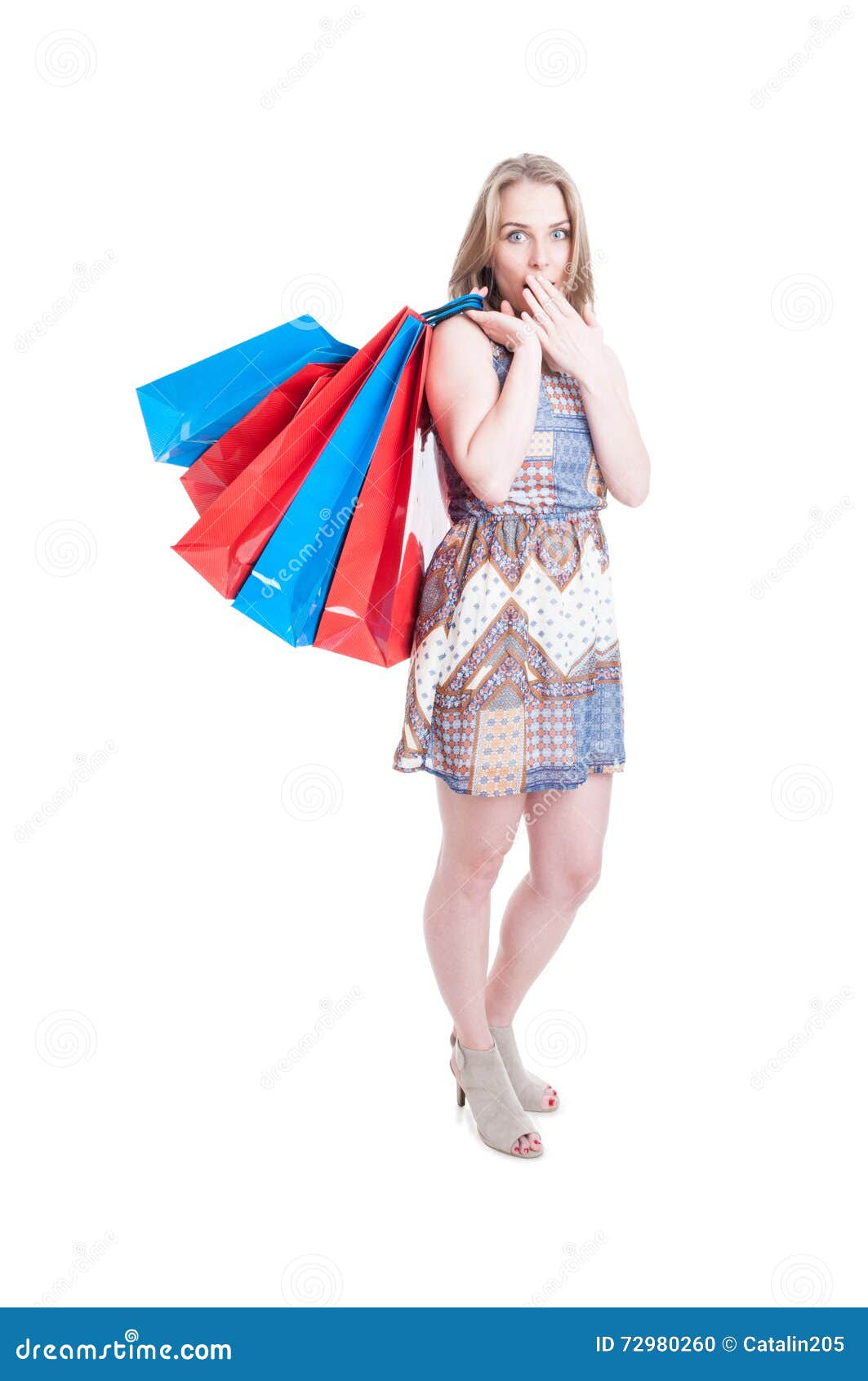 Beautiful Fashion Woman Doing Shopping and Looking Surprised Stock ...