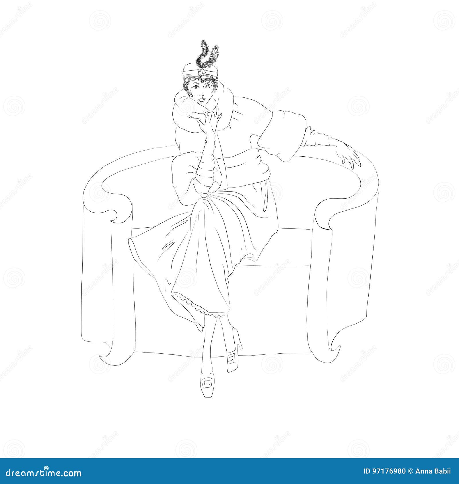 Download Beautiful Fashion Woman In Retro Style Coloring Book Vector Illustration Stock Vector Illustration Of Vintage Pattern 97176980