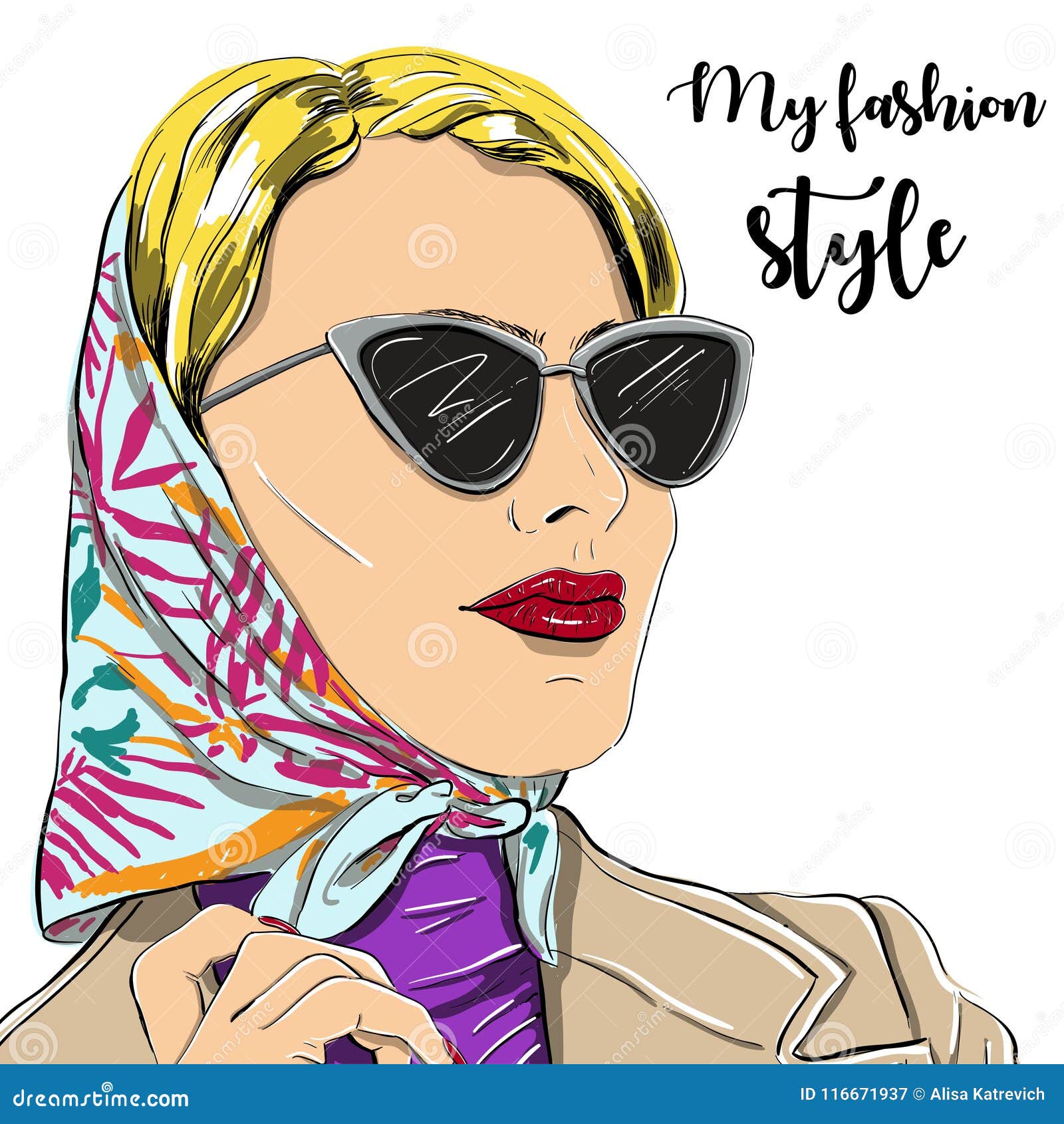 Download Beautiful Fashion Woman In Sunglasses Vector Illustration ...