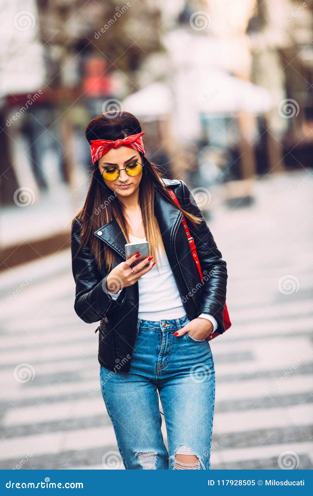 Beautiful Fashion Woman Using Phone. Stock Image - Image of attractive ...