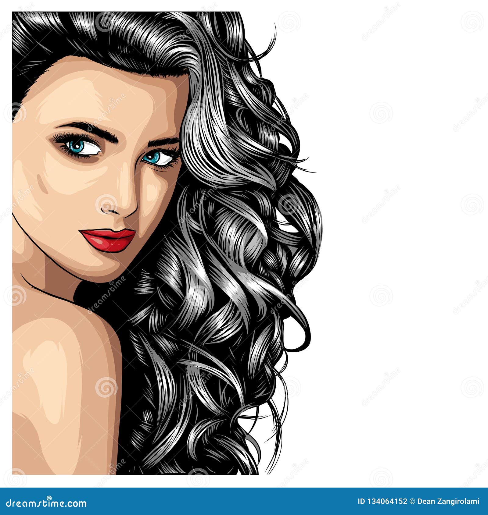 Beautiful Fashion Woman Vector Portrait. Hand Drawn Illustration for