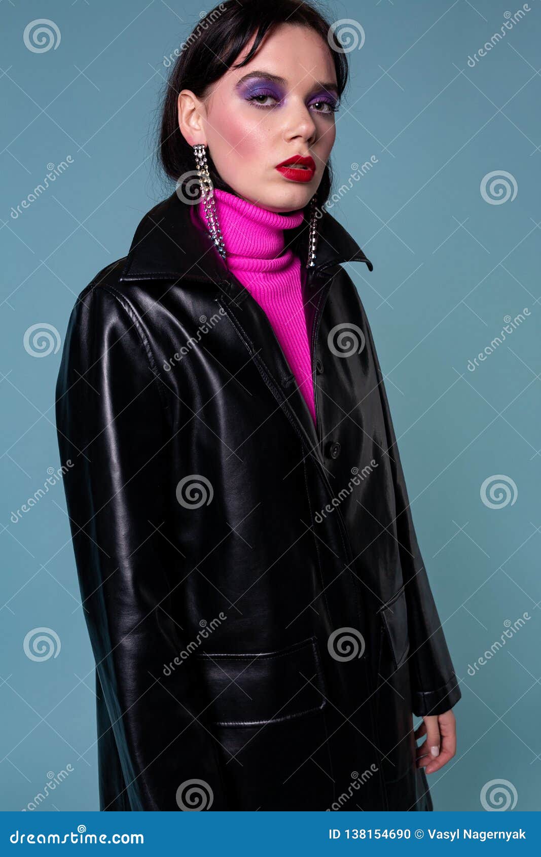 Beautiful Fashionable Short Hair Woman in Leather Clothing Stock Photo ...