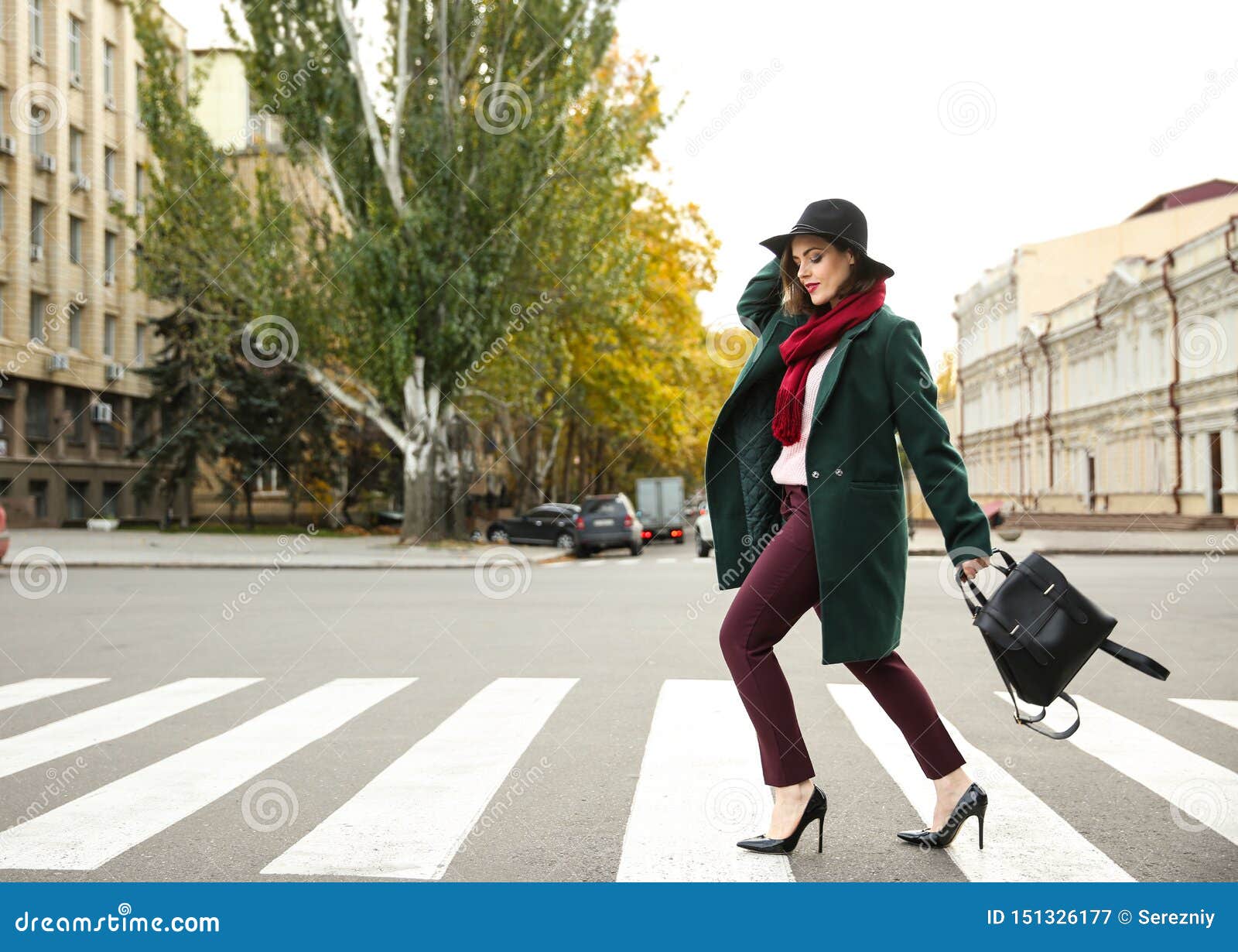 Beautiful Fashionable Woman Crossing Road Stock Image - Image of female ...