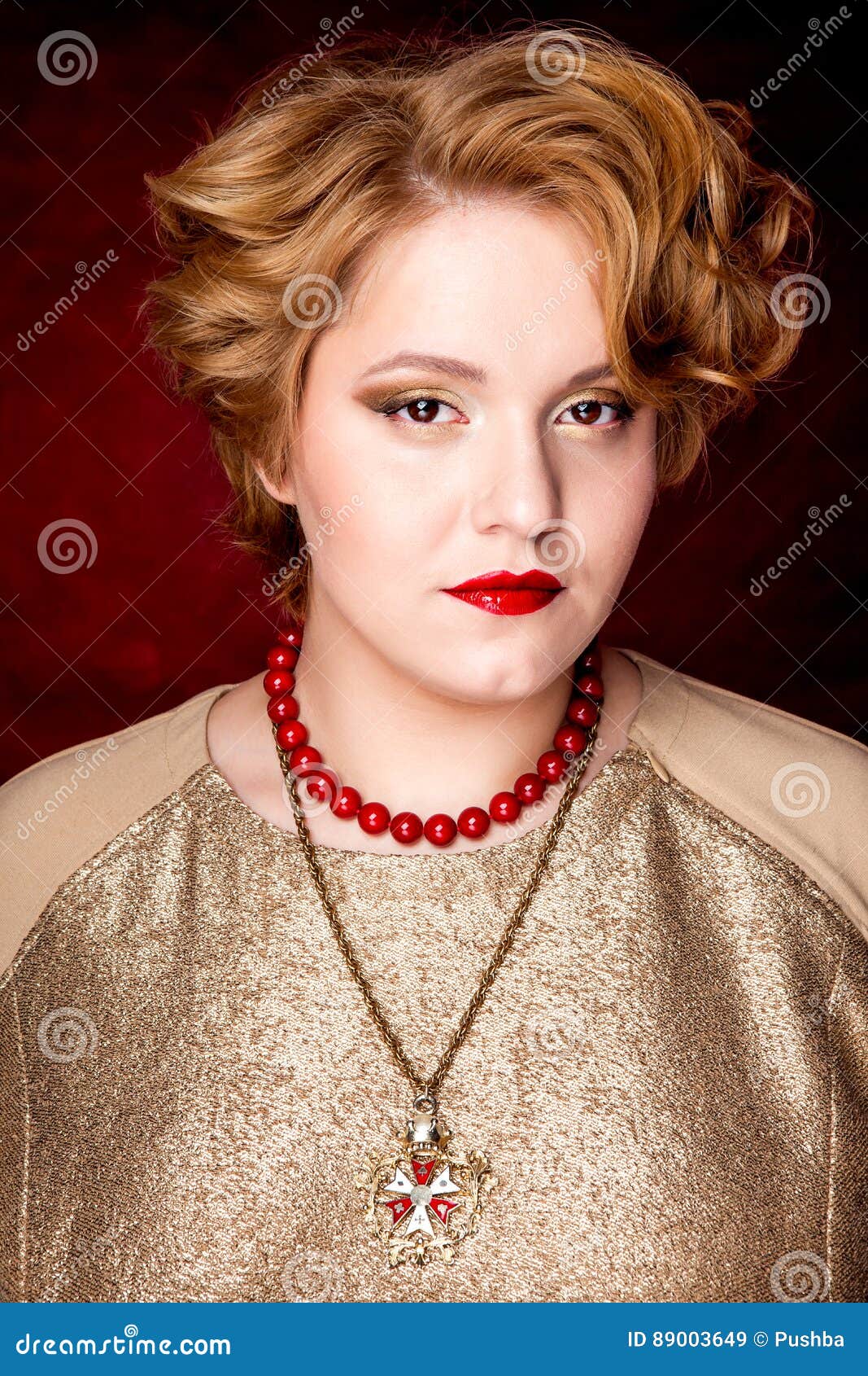 Beautiful Fat Girl With Honey Colored Hair On A Black Background