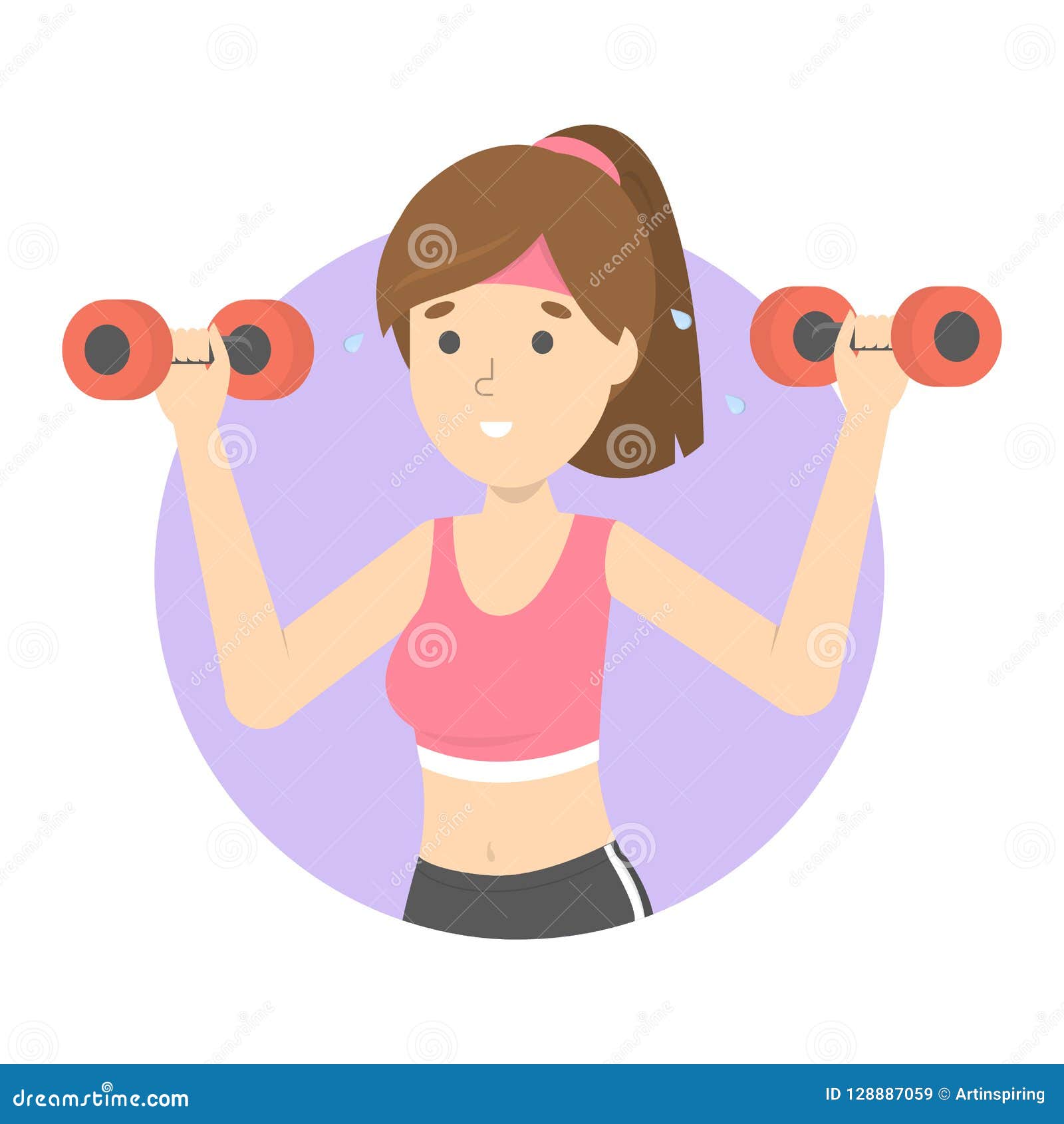 Beautiful Female Character Doing Sport Exercise with Dumbbell Stock ...