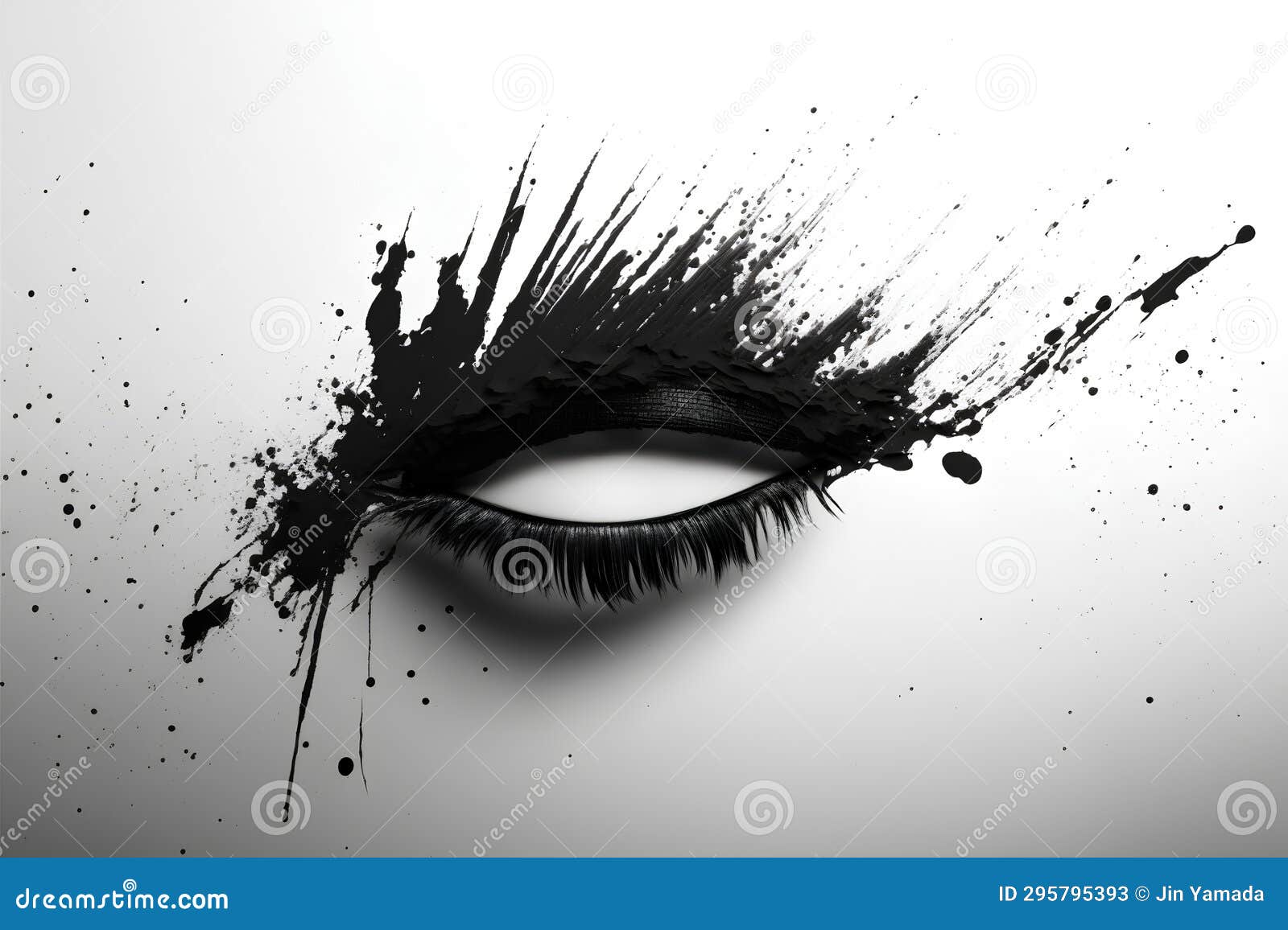 Beautiful Female Eye with Black Paint Splashes. Vector Illustration