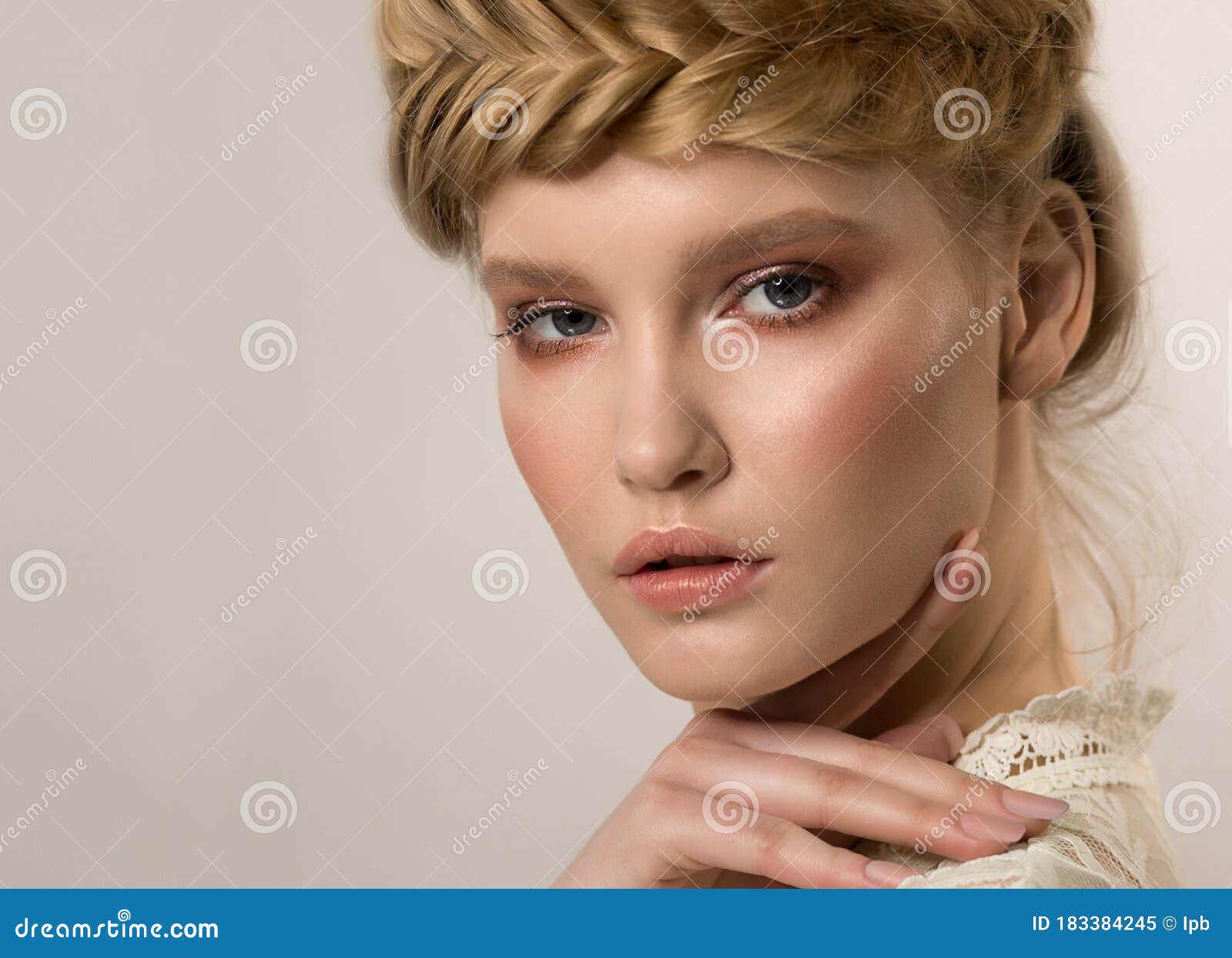 Beautiful Female Face Close-up with a Finger in the Face. Stock Image ...