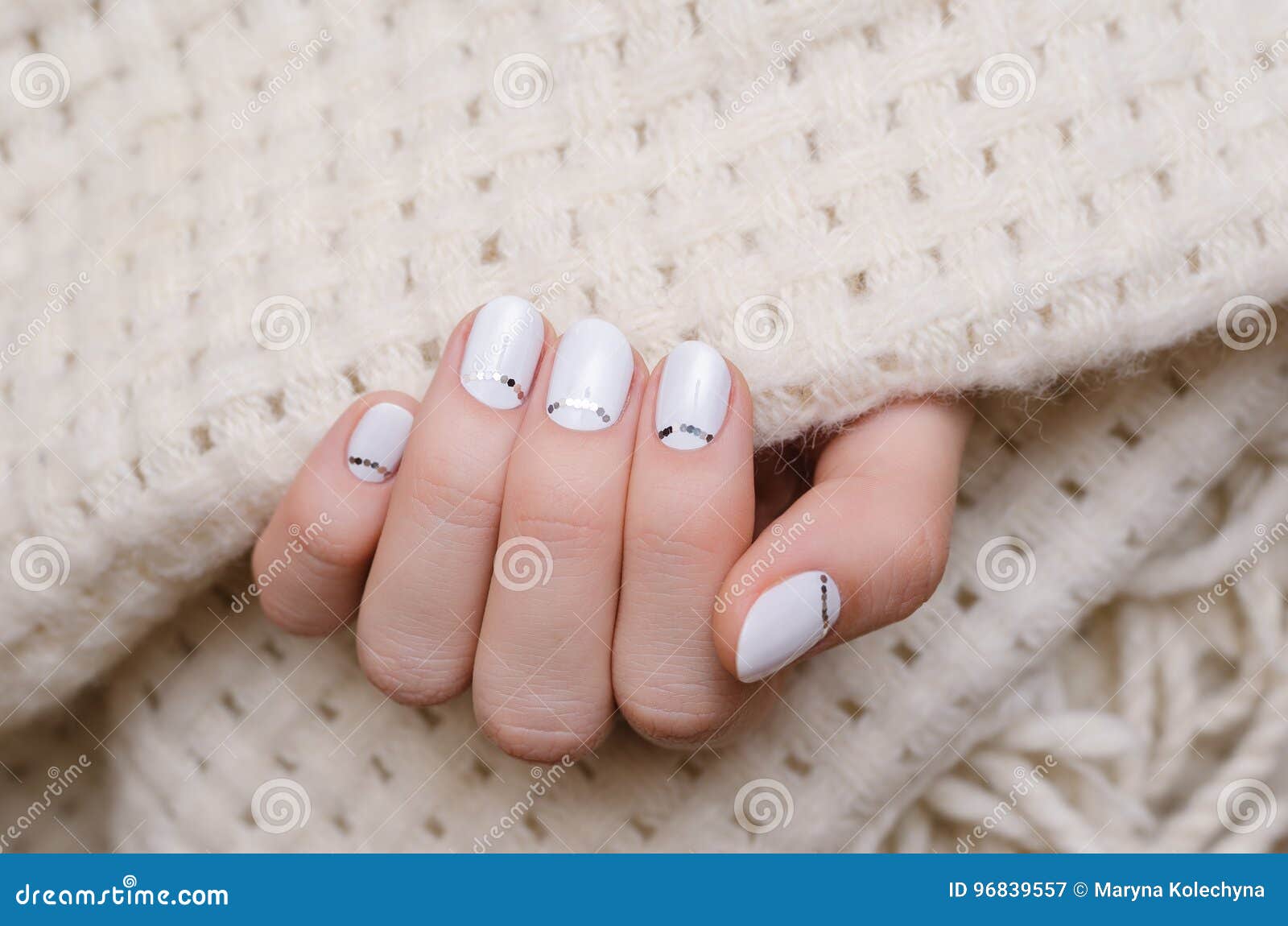 Beautiful Female Hand With White Nail Design Stock Image Image Of