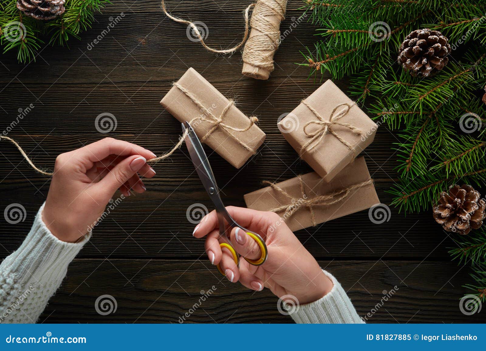 Box Gift Wrapping Paper Scissors Twine Stock Photo 568717477