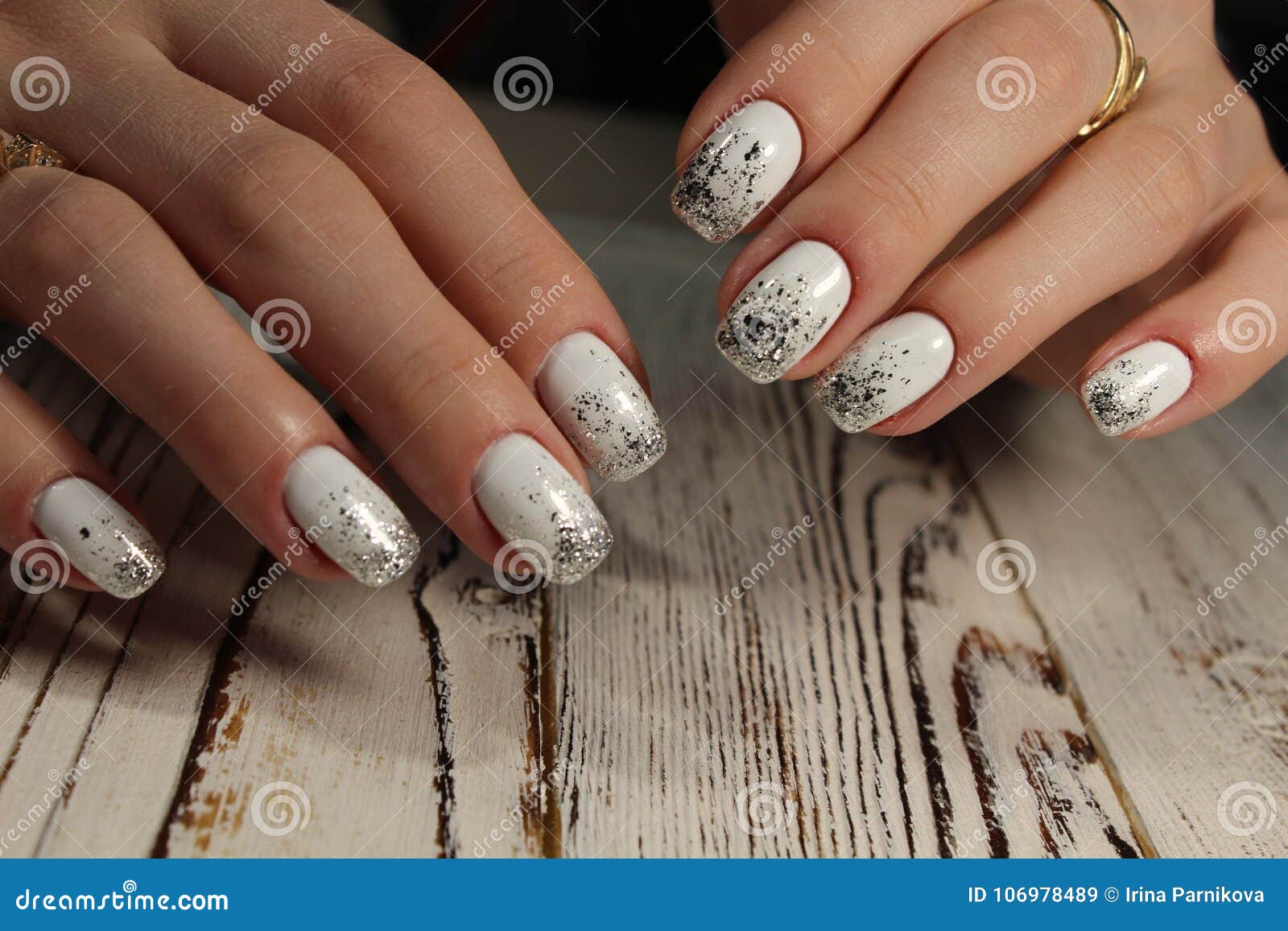 Beautiful Female Hands with White Nails Stock Image - Image of design ...