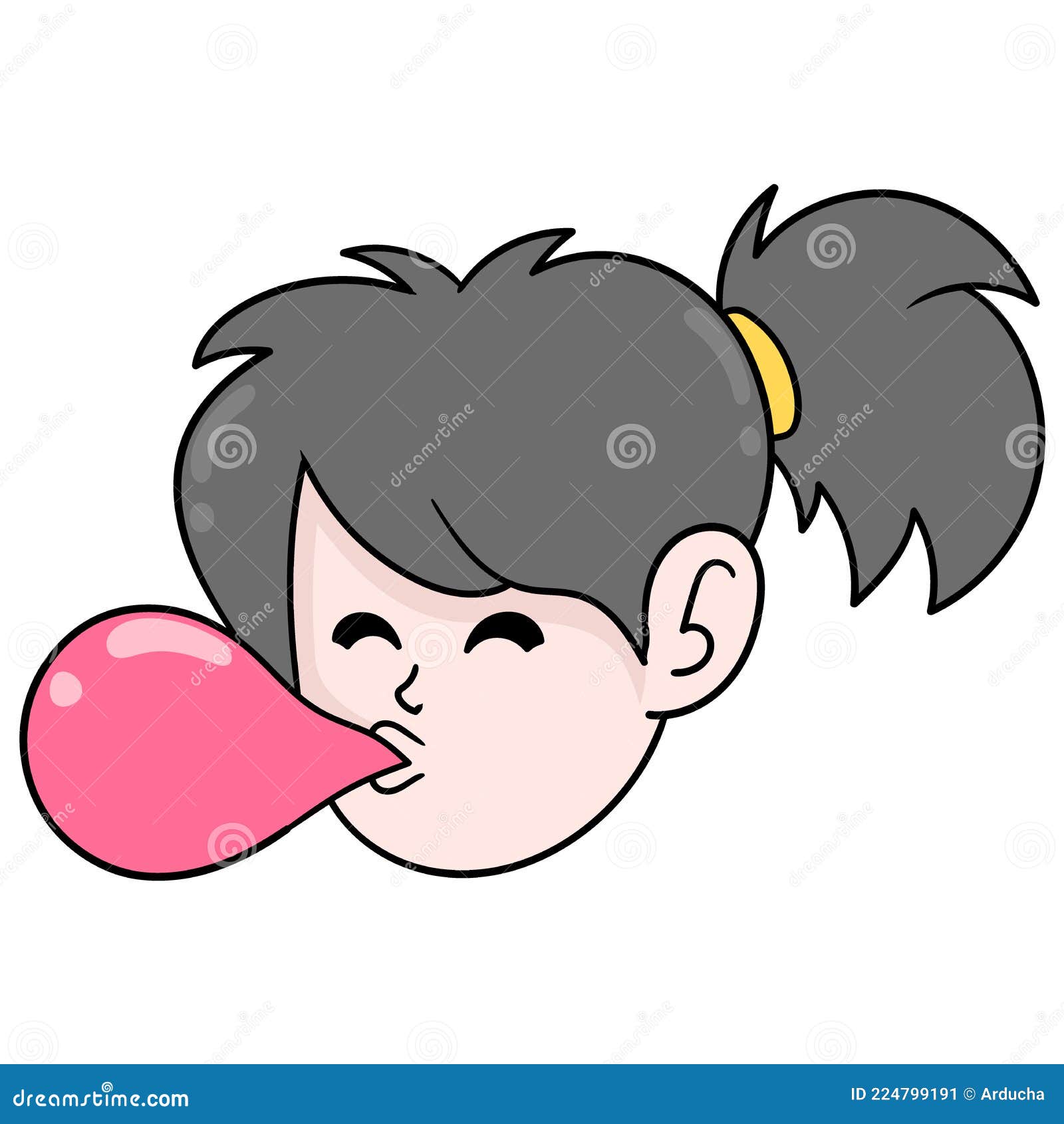 Beautiful Female Head Blowing Bubble Gum, Doodle Icon Drawing Stock ...