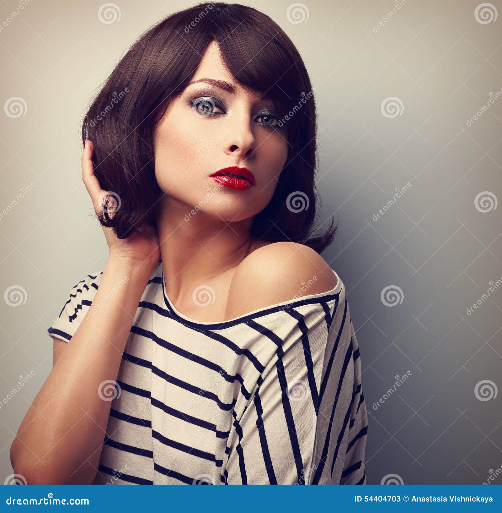 Beautiful Female Model with Short Hair Style in Casual Dress. Vi Stock Image - Image of blouse, girl: 54404703 Beautiful Female Model with Short Hair Style in Casual Dress. Vi Stock Image - Image of blouse, girl: 54404703