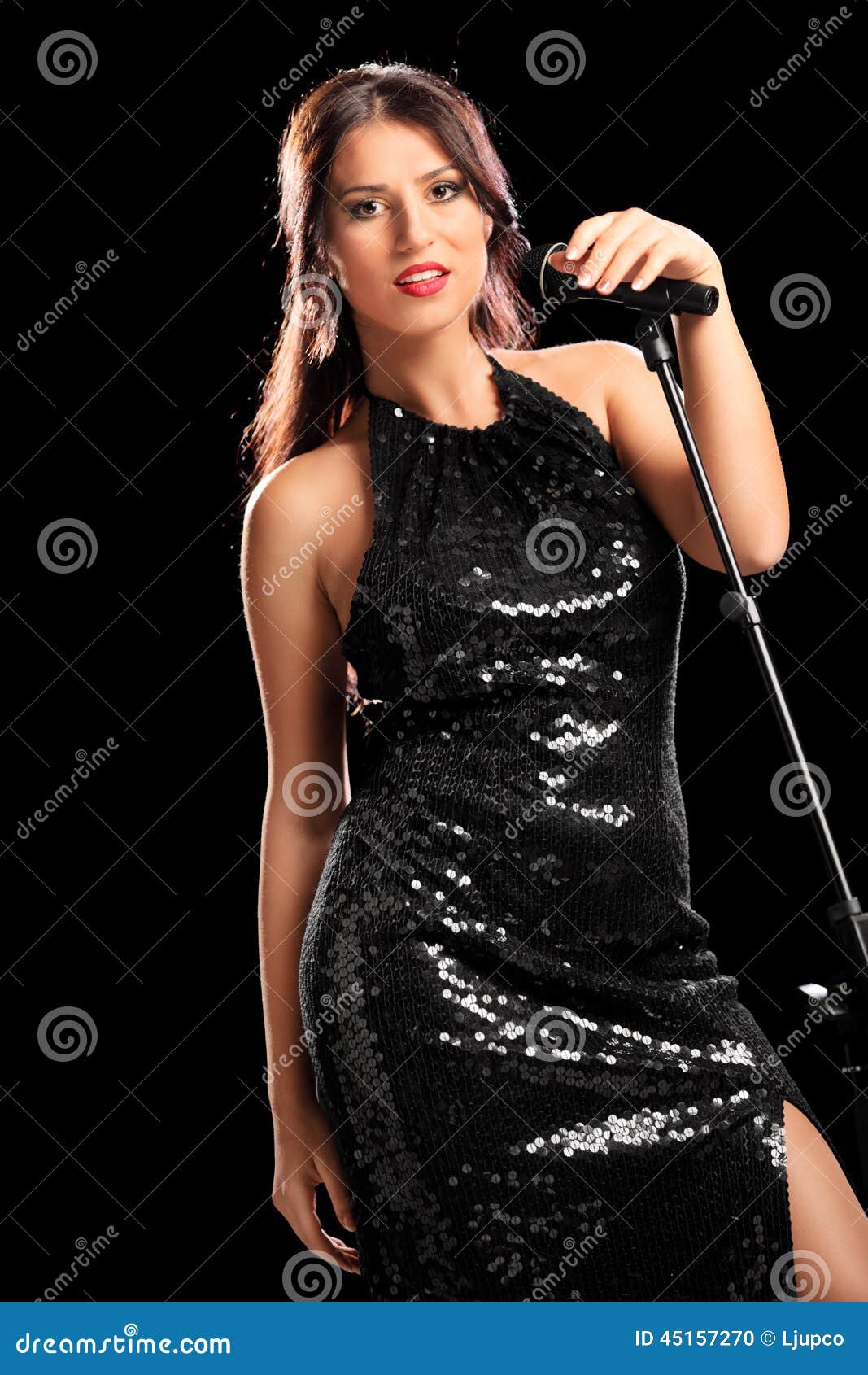 Beautiful Female Singer Posing with Microphone Stock Photo Image of