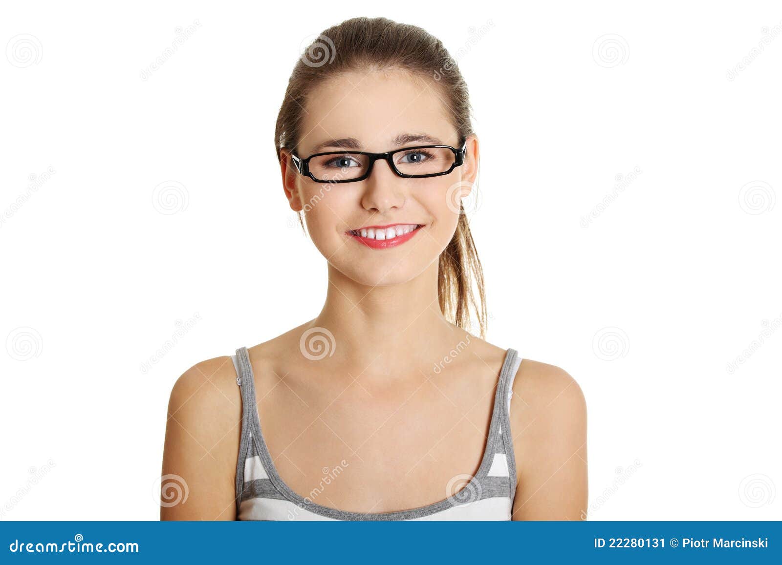 Beautiful Female Teen With Glasses On Her Face Stock