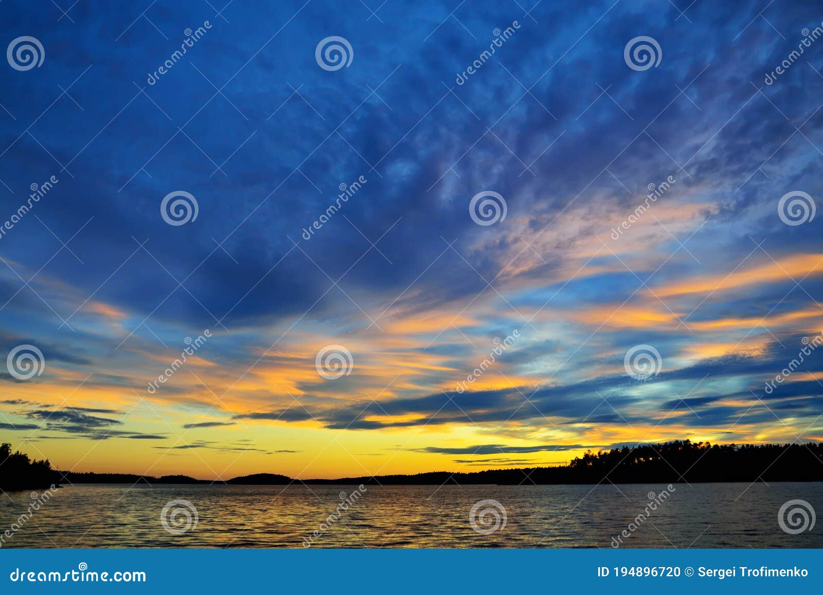 beautiful fiery sunset. lake keret, northern karelia, russia