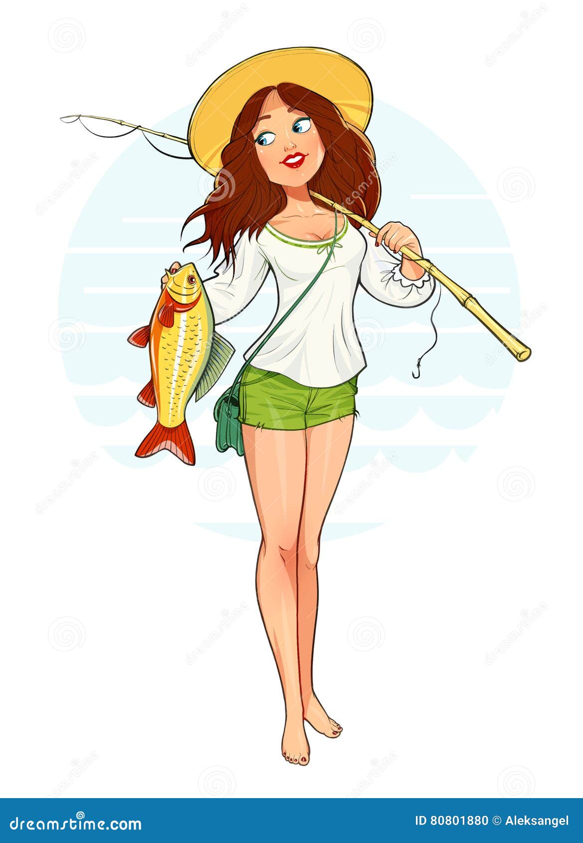 Beautiful Fisher Girl with Fish and Rod Stock Illustration - Illustration  of lady, beautiful: 80801880