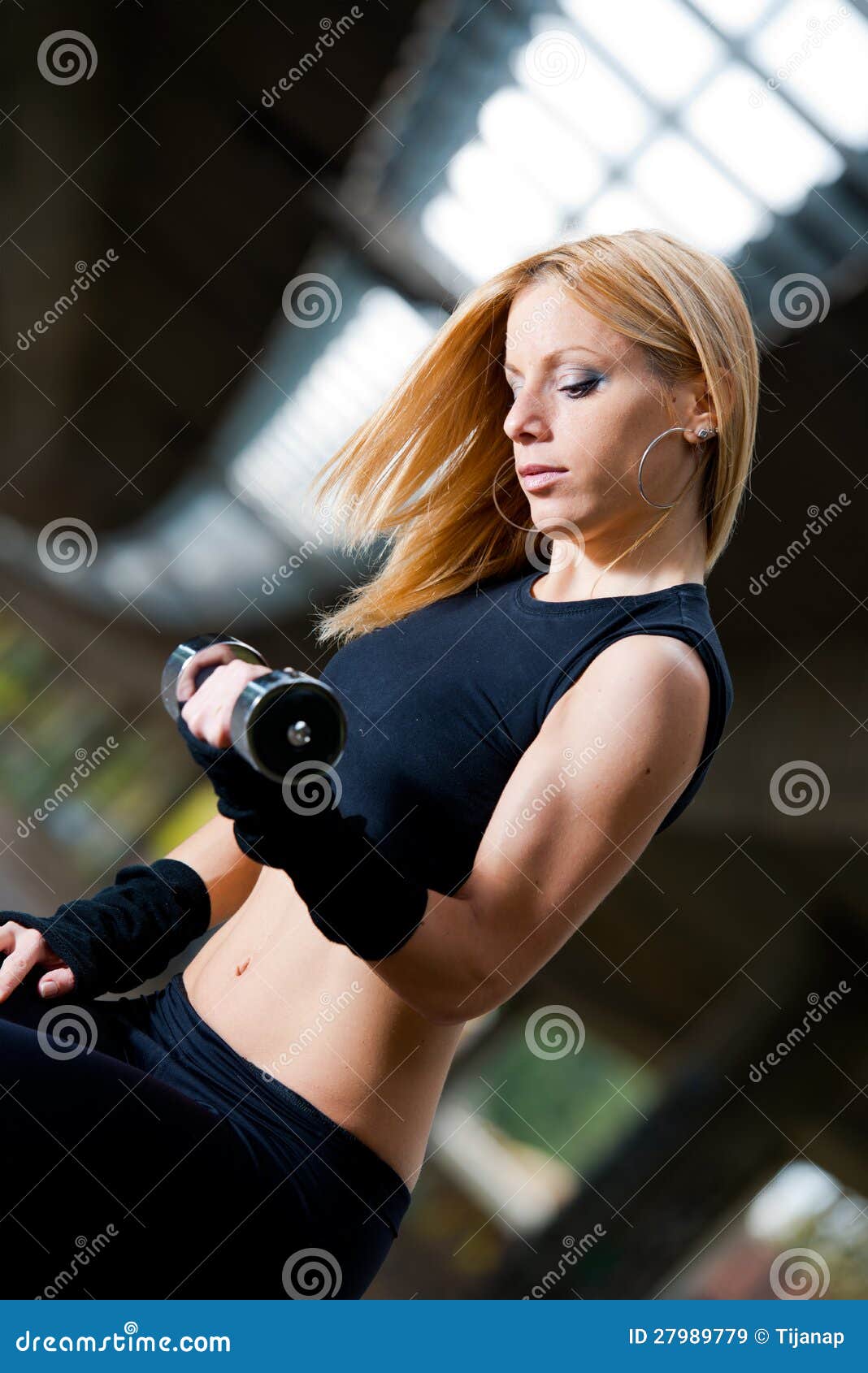 Beautiful Fit Woman Lifting Weights Outdoors Stock Image Image of