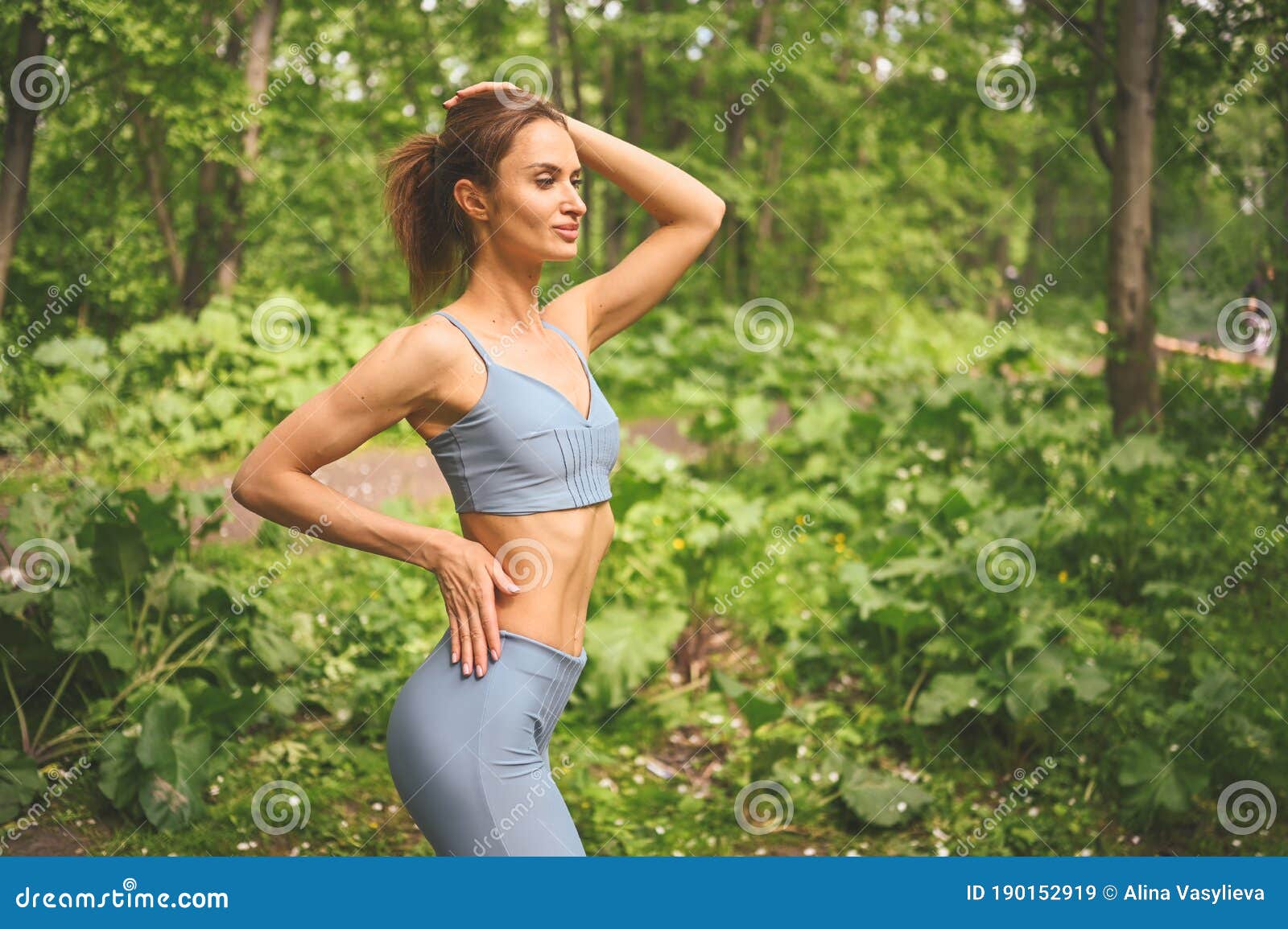 Beautiful Fit Woman In In Sportswear Muscular Slim Attractive Female With Flat Belly In Summer
