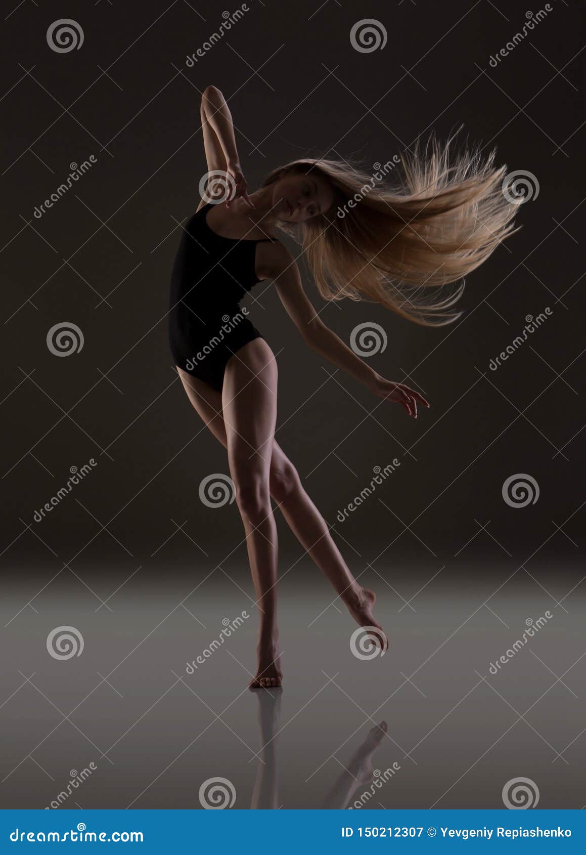 Flexible Girl With Long Blonde Hair Dancing Flying Hair Stock Image Image Of Grey Ballerina 