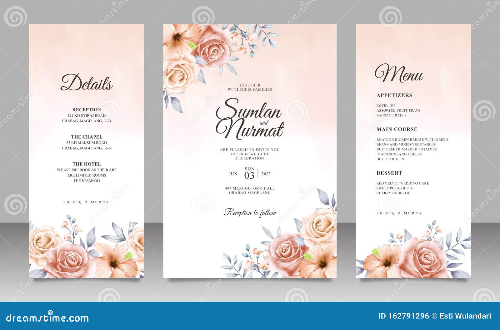 Beautiful Floral Wedding Invitation Card Template with Watercolor Background  Stock Vector - Illustration of hand, ceremony: 162791296