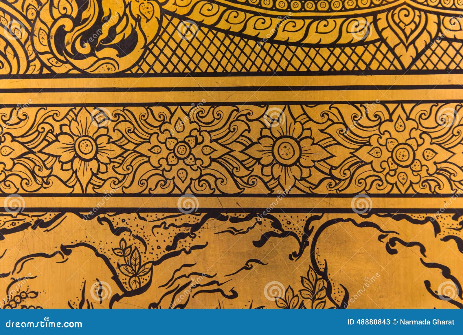 beautiful flower  pattern on door of temple of the golden buddha or wat traimit