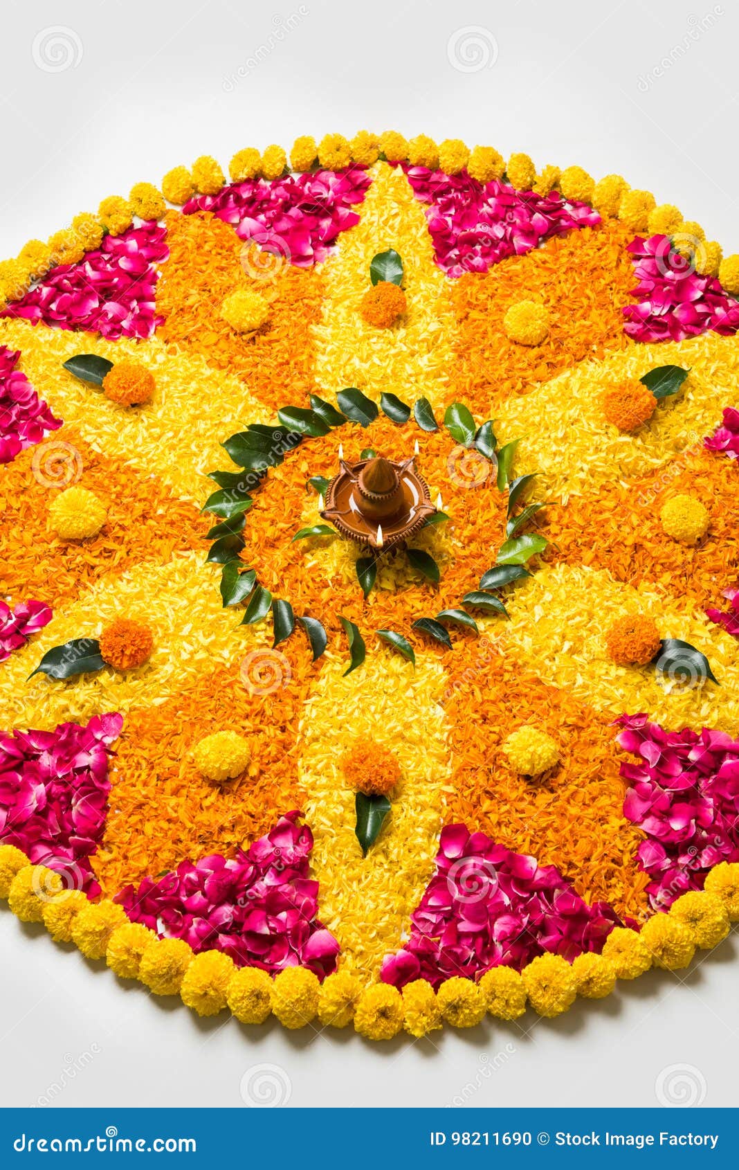 Beautiful Flower Rangoli or Decoration with Clay Lamp for Diwali ...