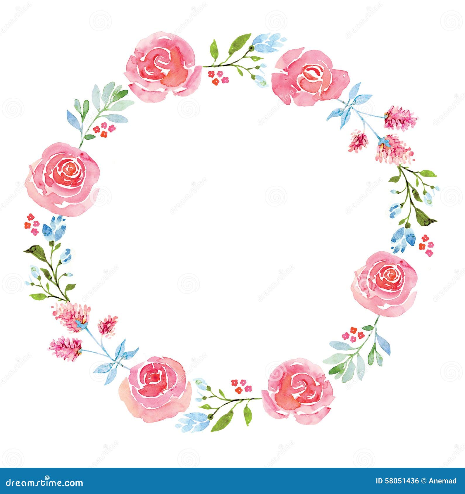 Beautiful Flower Watercolor Wreath Stock Illustration