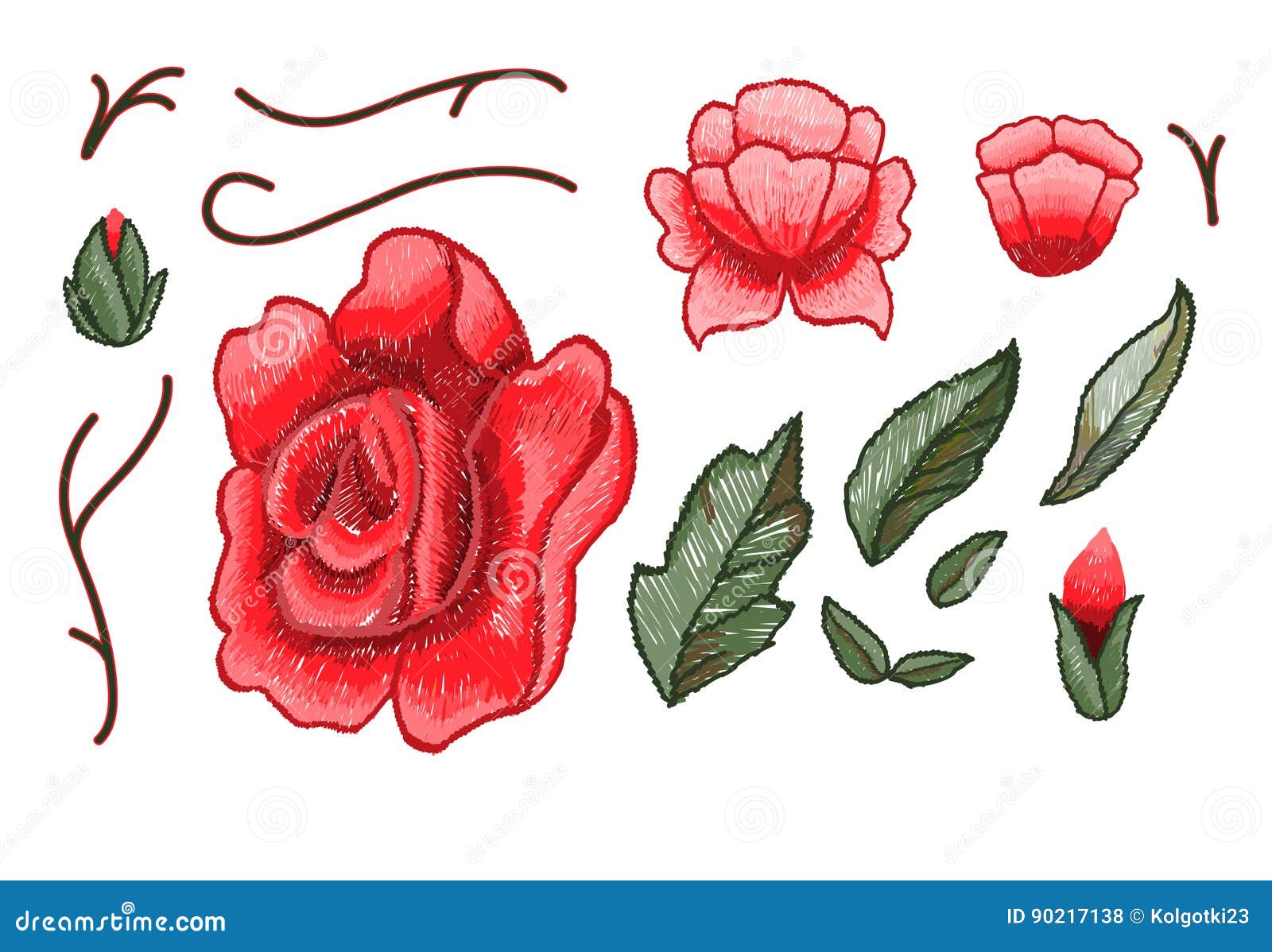 Beautiful Flowers Embroidery. Rose Embroidery Vector for Textile Design