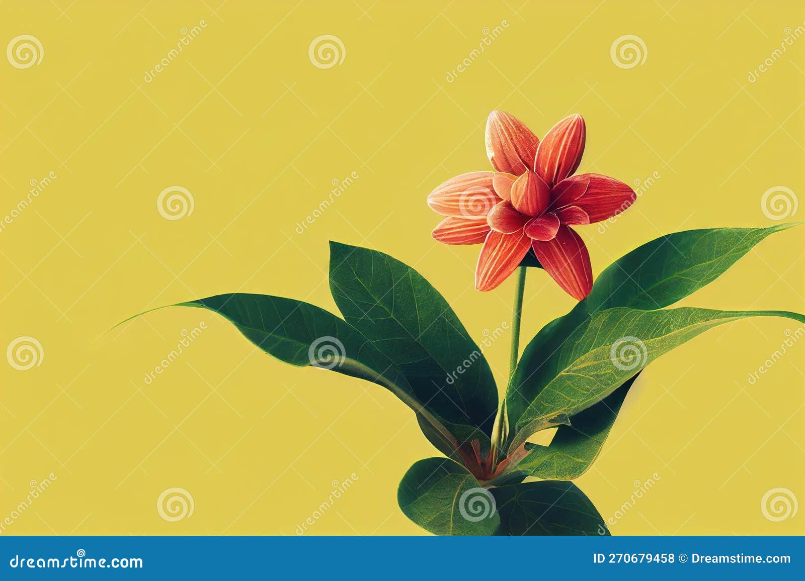 Beautiful Flowers Large Red Flower with Leaves on Yellow Background ...