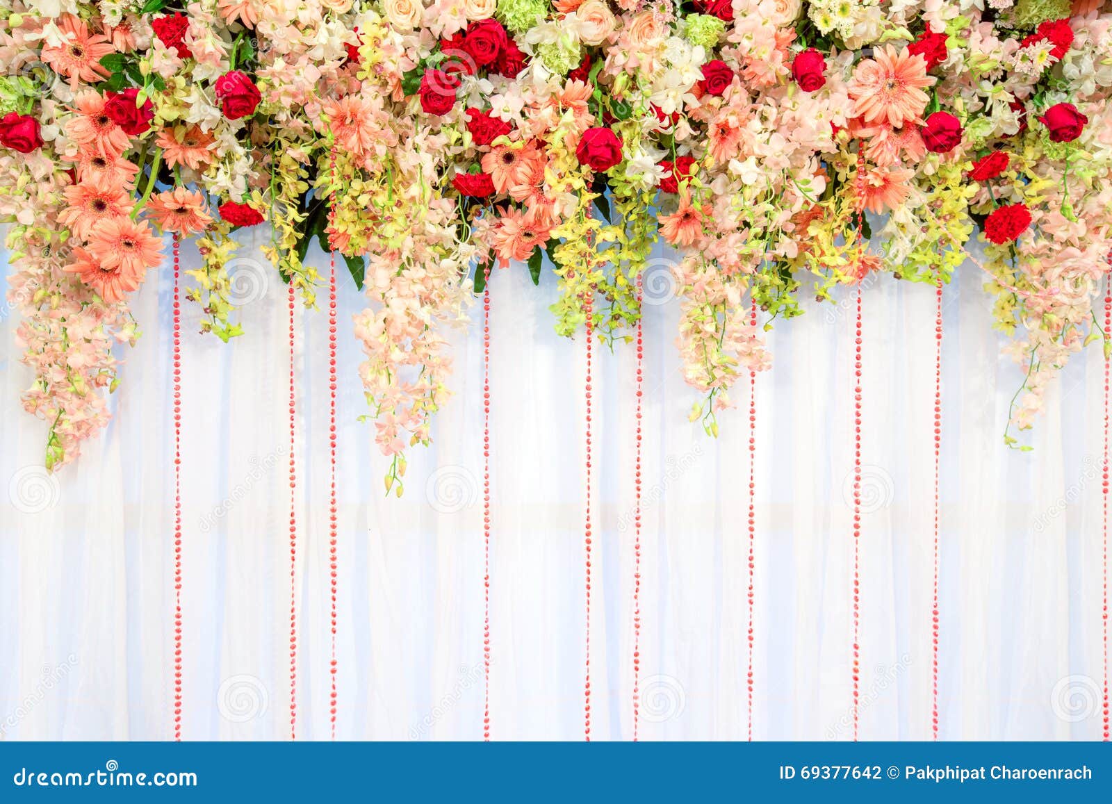 Beautiful Flowers and Wave Curtain Wall Background - Wedding Ceremony  Scene. Stock Photo - Image of bouquet, marriage: 69377642