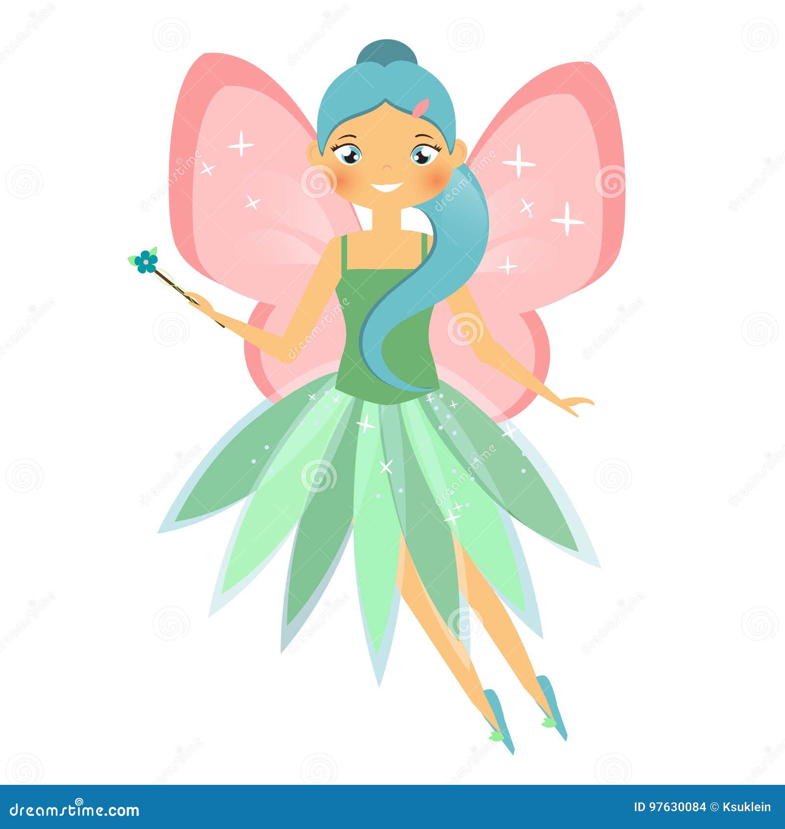 Beautiful Flying Fairy Character With Blue Wings. Elf Princess With ...