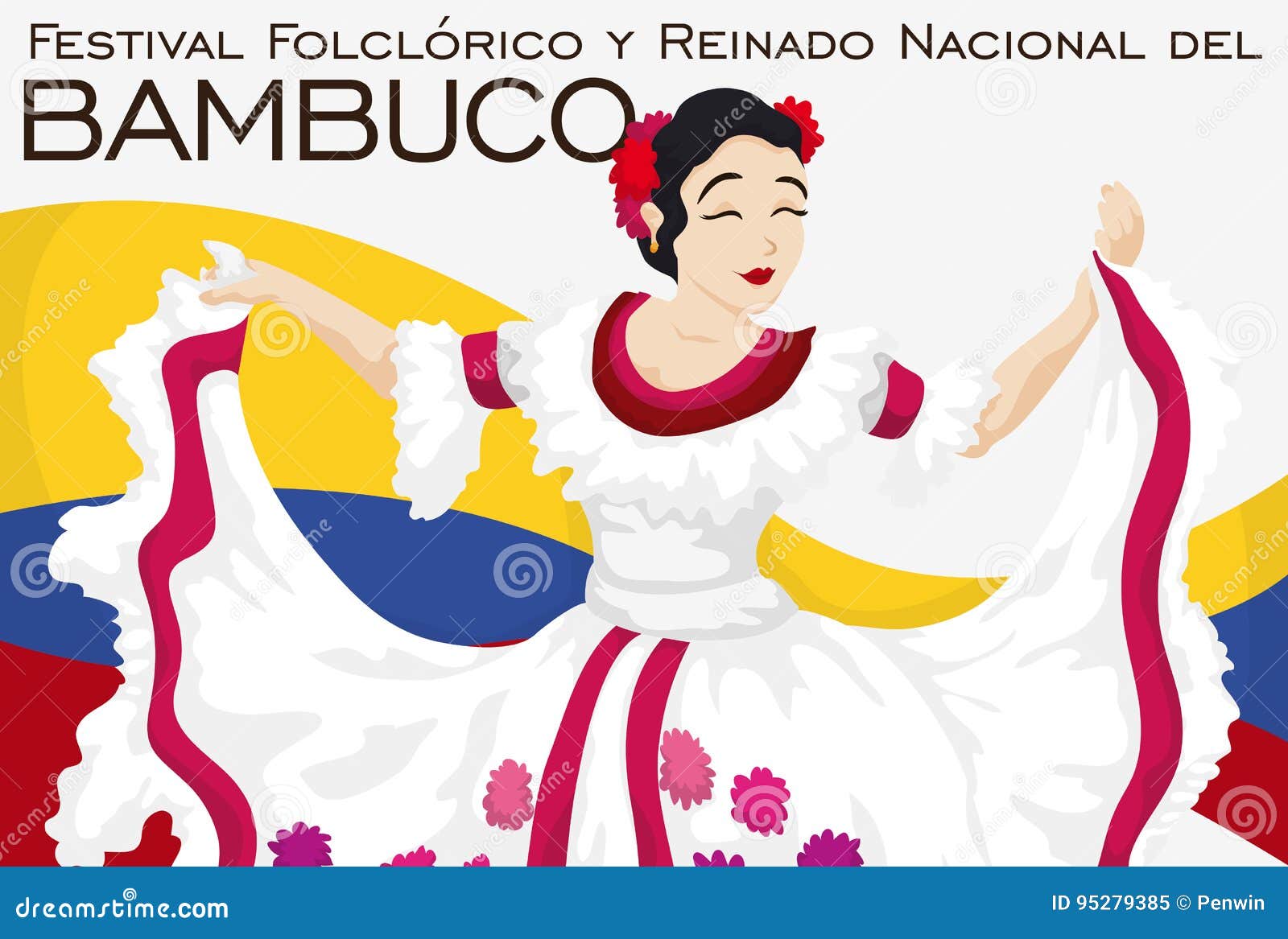Beautiful Folkloric Queen Dancing in Traditional Colombian Bambuco  Festival, Vector Illustration Stock Vector - Illustration of choreography,  flag: 95279385