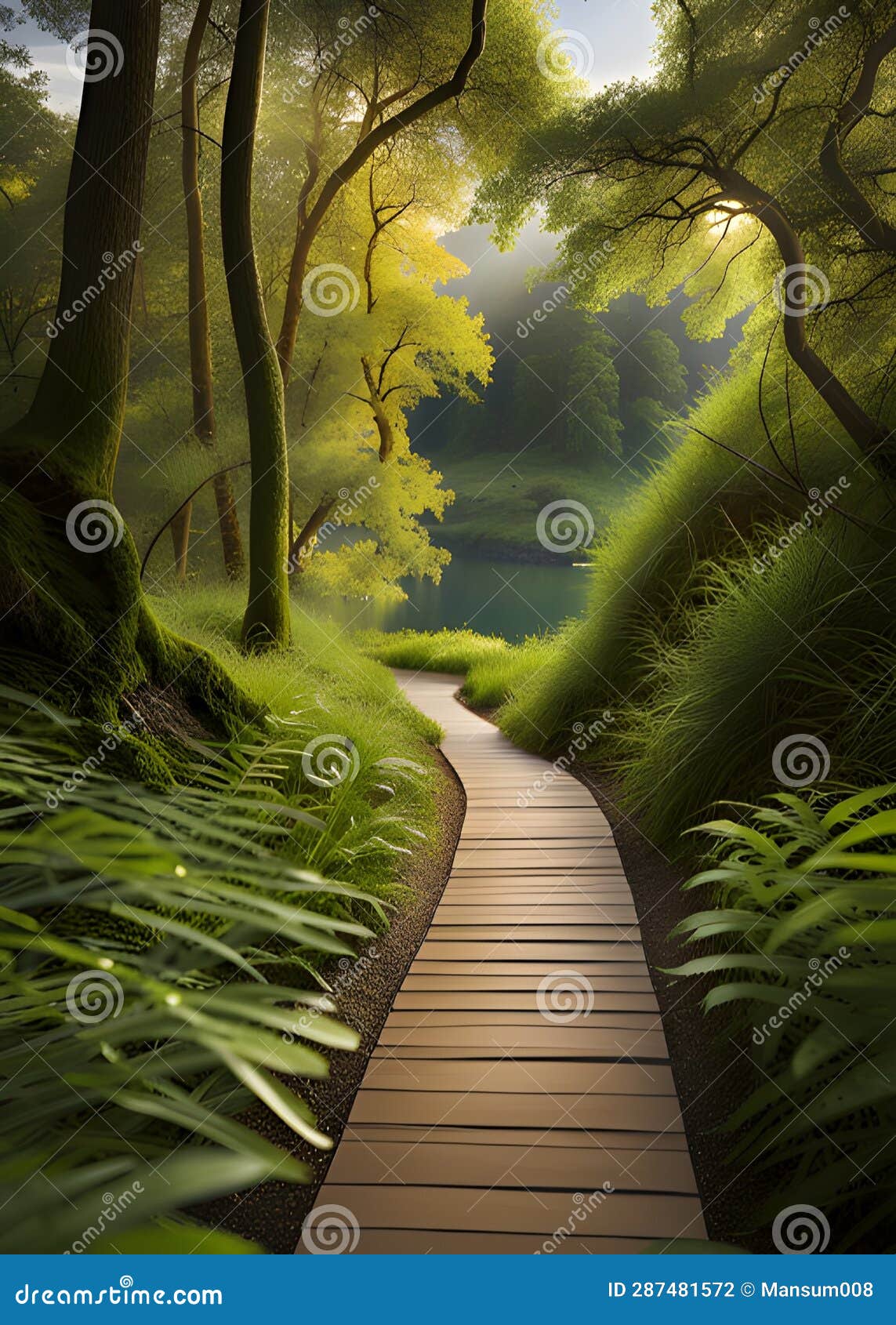 Beautiful Forest with Path in the Middle of a River. Illustration, Ai