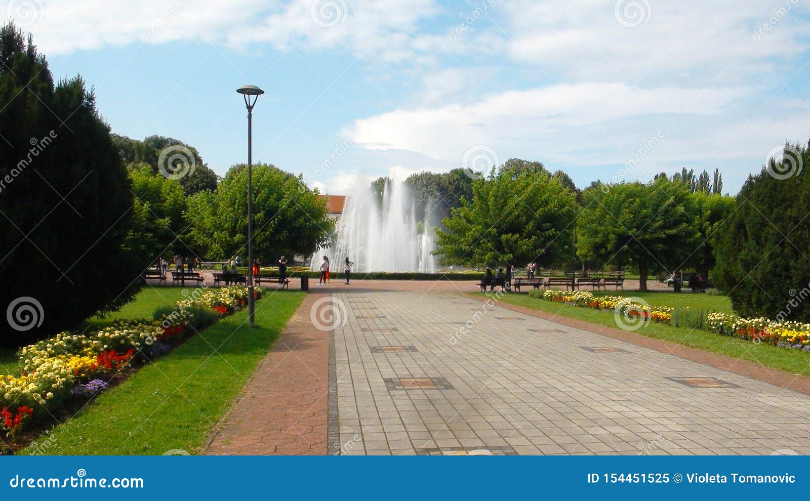 Beautiful Formal Garden Park With Architecture And Fountain In