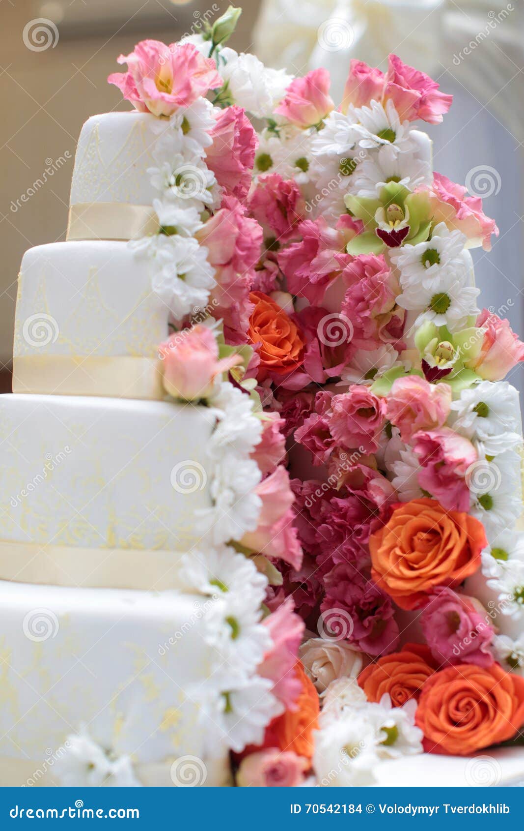 Beautiful four-layer cake stock photo. Image of flowers - 70542184