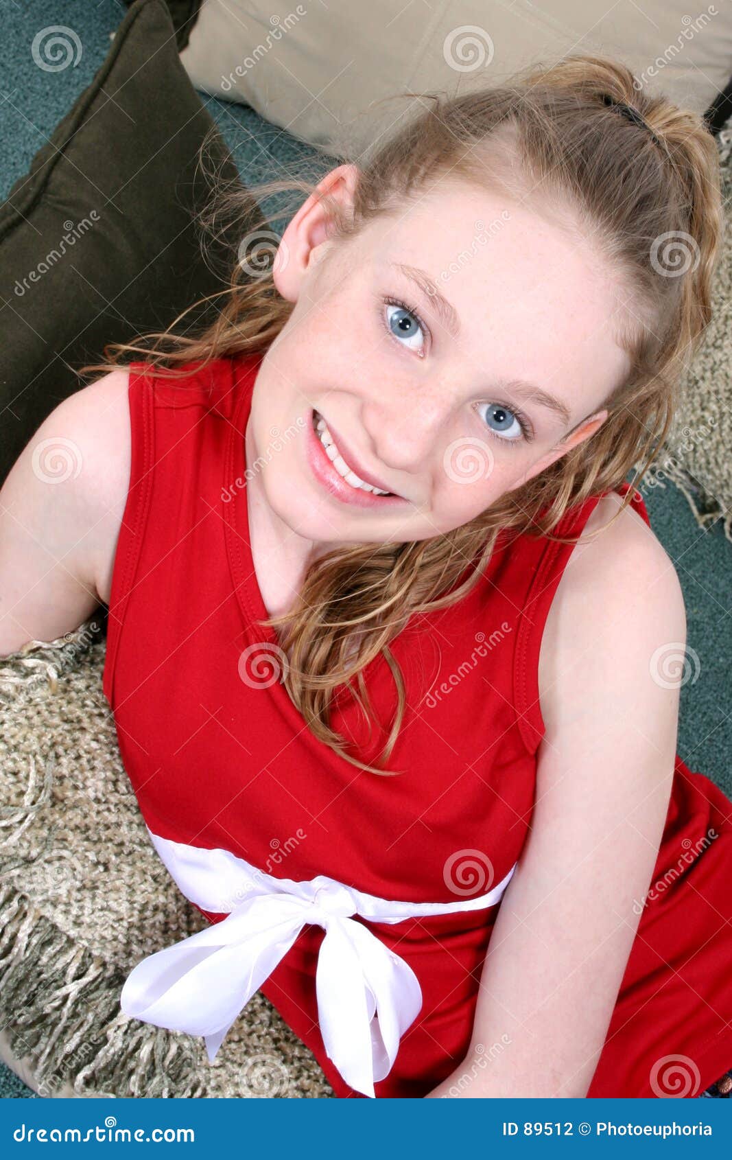 Beautiful Fourteen Year Old Girl Laying on Pillows Stock Photo Image