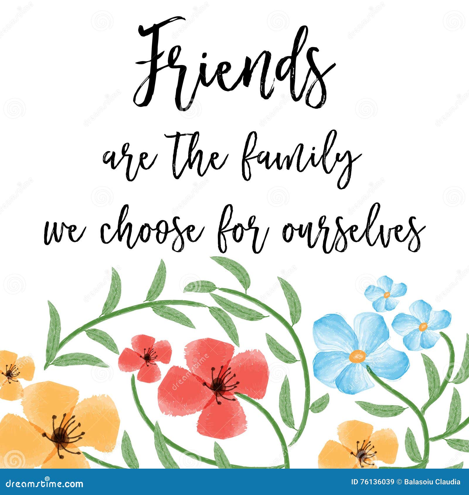 Beautiful Friendship Quote with Floral Watercolor Background Stock ...